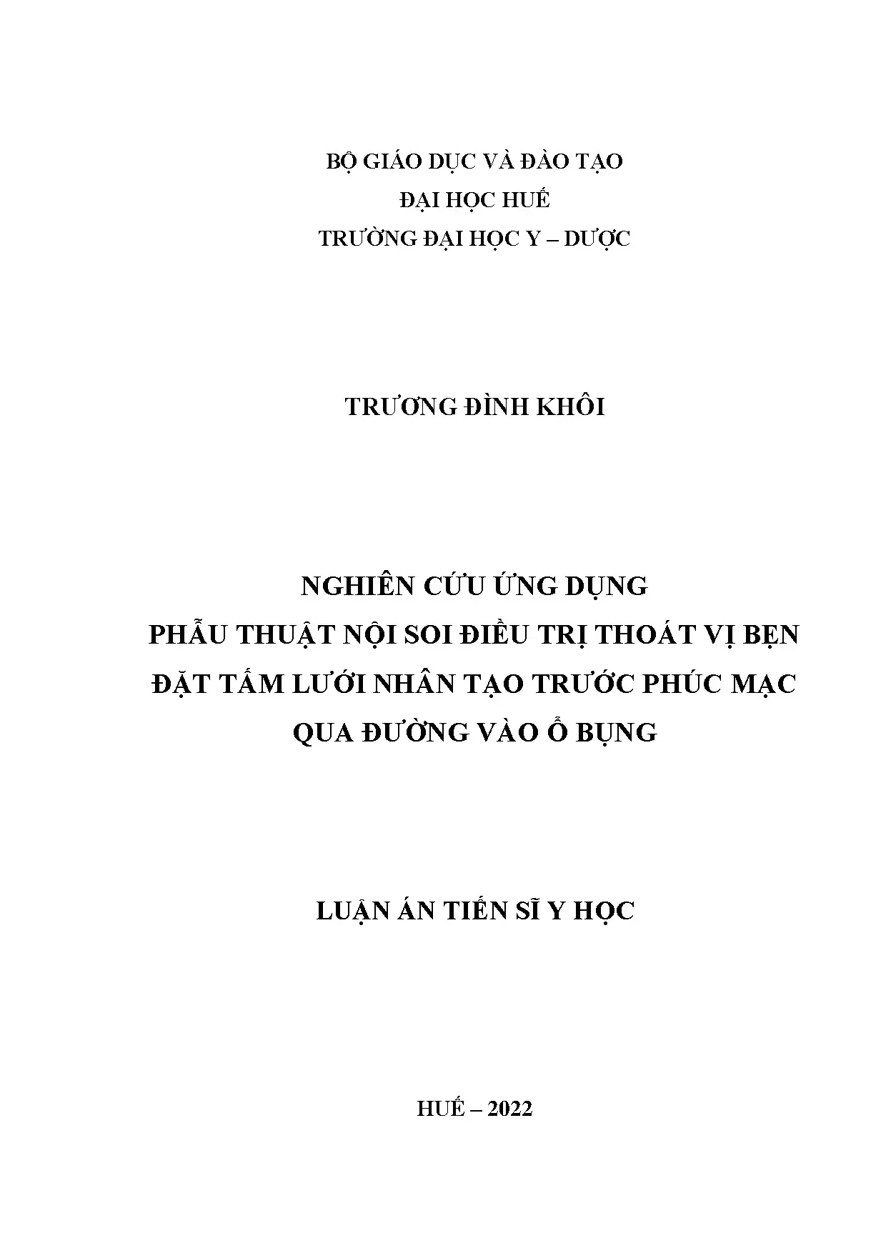Phẫu thuật nội soi điều trị thoát vị bẹn bằng tấm lưới nhân tạo