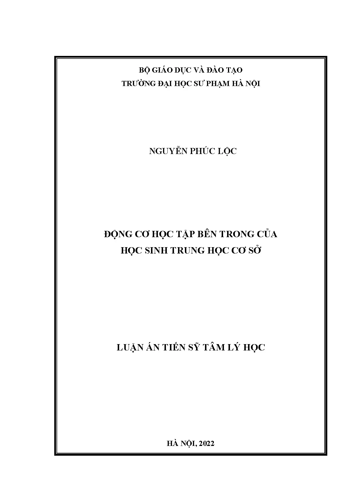 Động cơ học tập bên trong của học sinh THCS - Luận án tiến sĩ tâm lý học