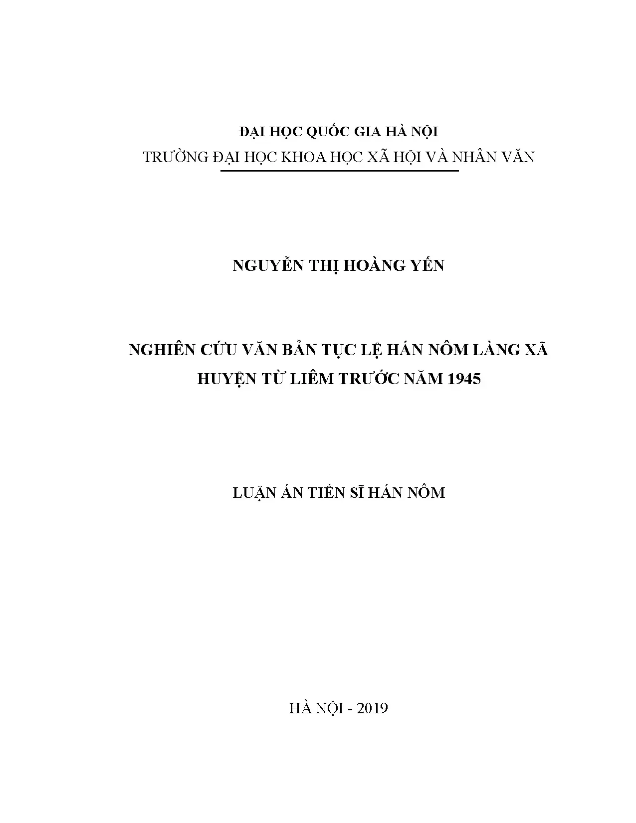 Luận án tiến sĩ nghiên cứu văn bản tục lệ hán nôm làng xã hu