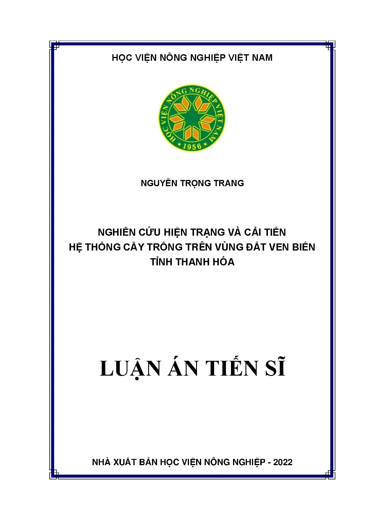 Nghiên cứu cải tiến hệ thống cây trồng ven biển tỉnh Thanh Hóa