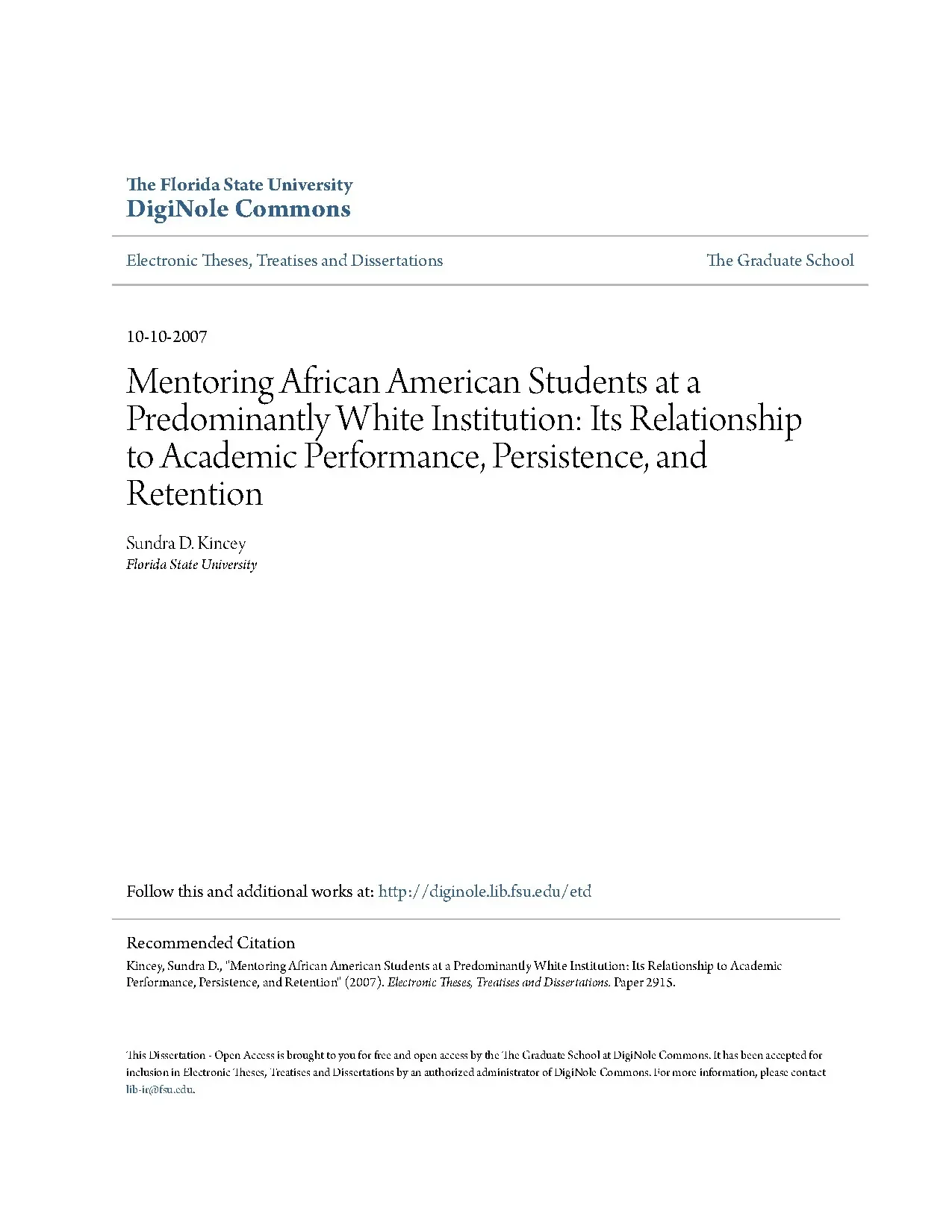 Mentoring african american students at pwi