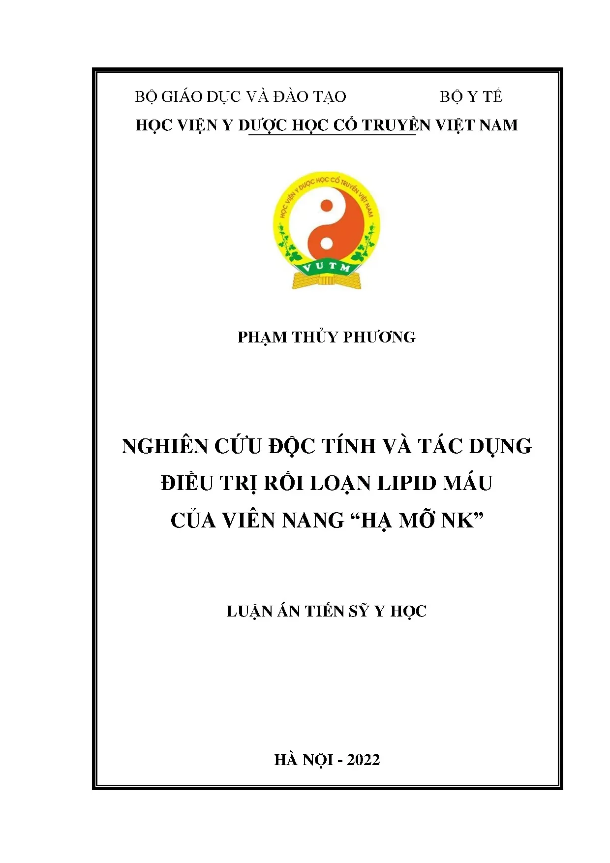 Nghiên cứu độc tính và tác dụng hạ mỡ viên nang Hạ Mỡ NK điều trị rối loạn lipid máu