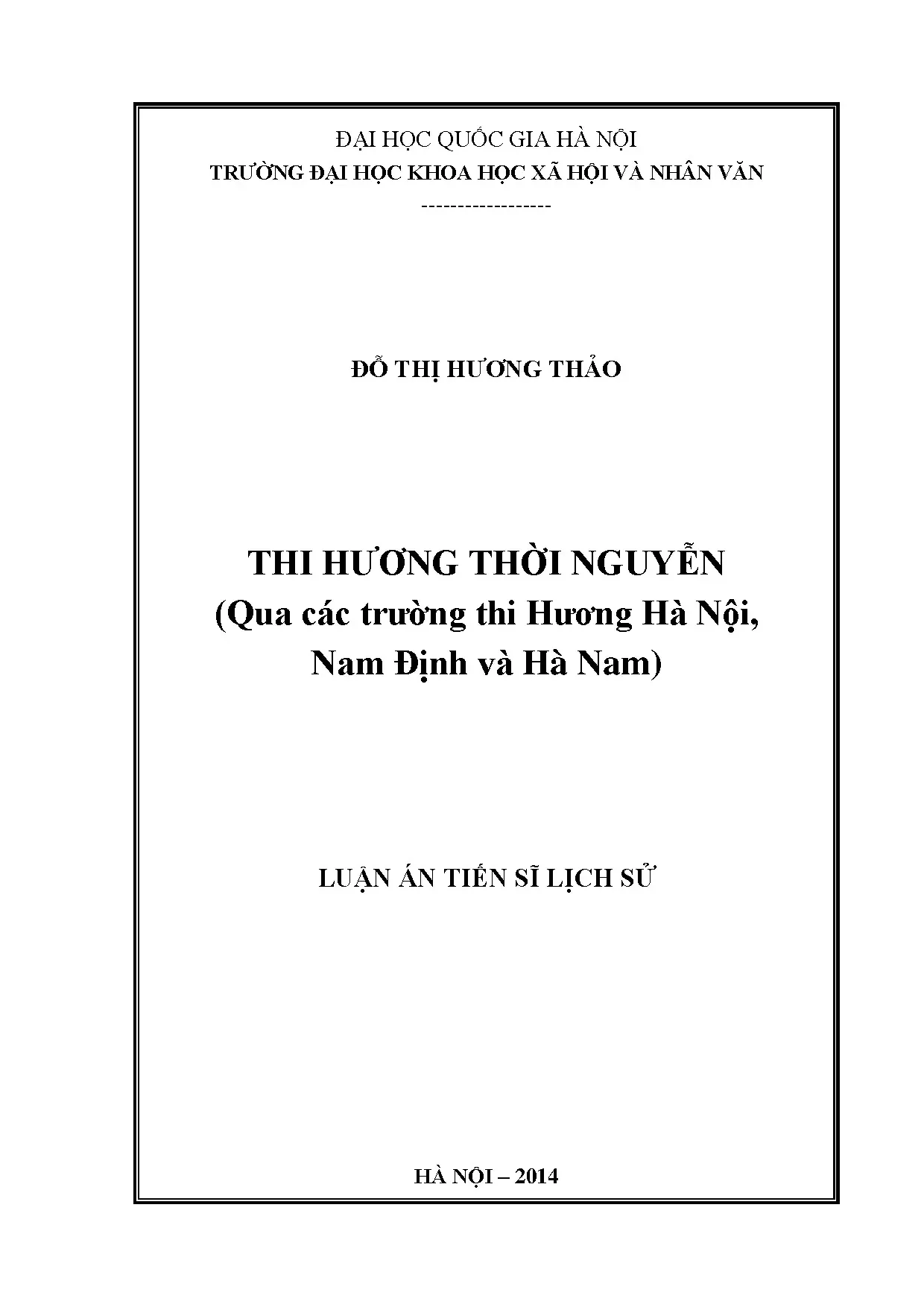 Luận án tiến sĩ thi hương thời nguyễn qua các trường thi hươ