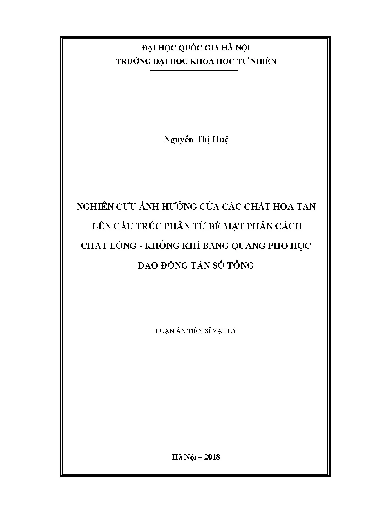 Ảnh hưởng chất hòa tan đến cấu trúc phân tử bề mặt chất lỏng - không khí