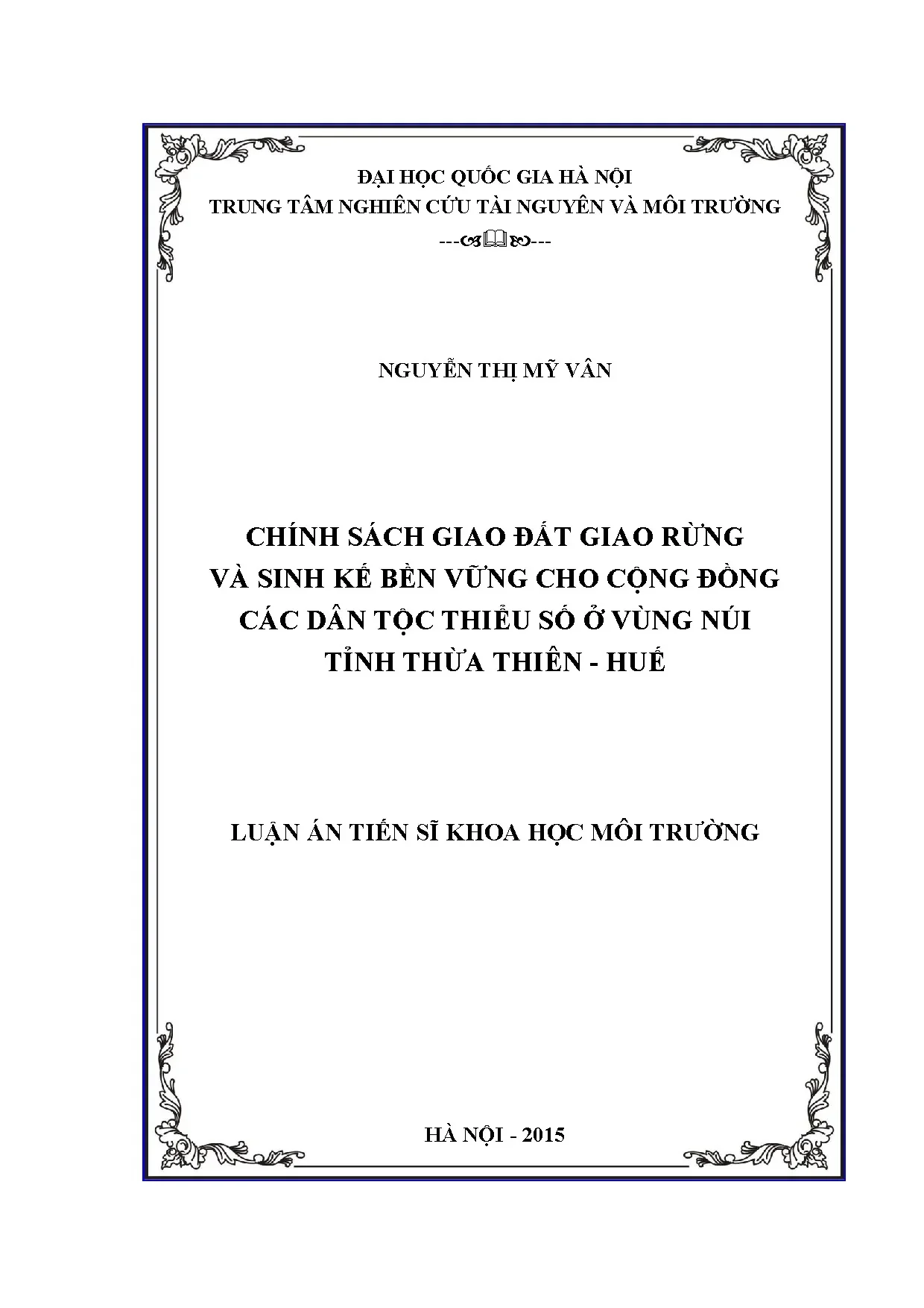 Chính sách giao đất giao rừng và sinh kế bền vững ở vùng núi tỉnh Thừa Thiên Huế