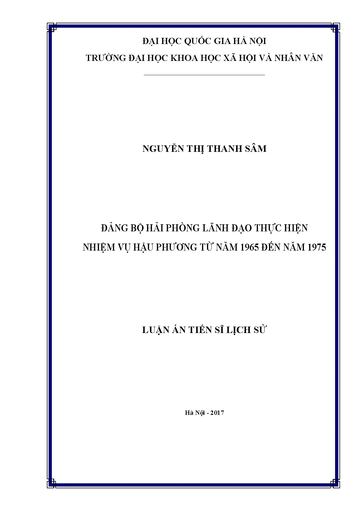 Đảng bộ Hải Phòng lãnh đạo hậu phương 1965-1975 (Luận án TS)
