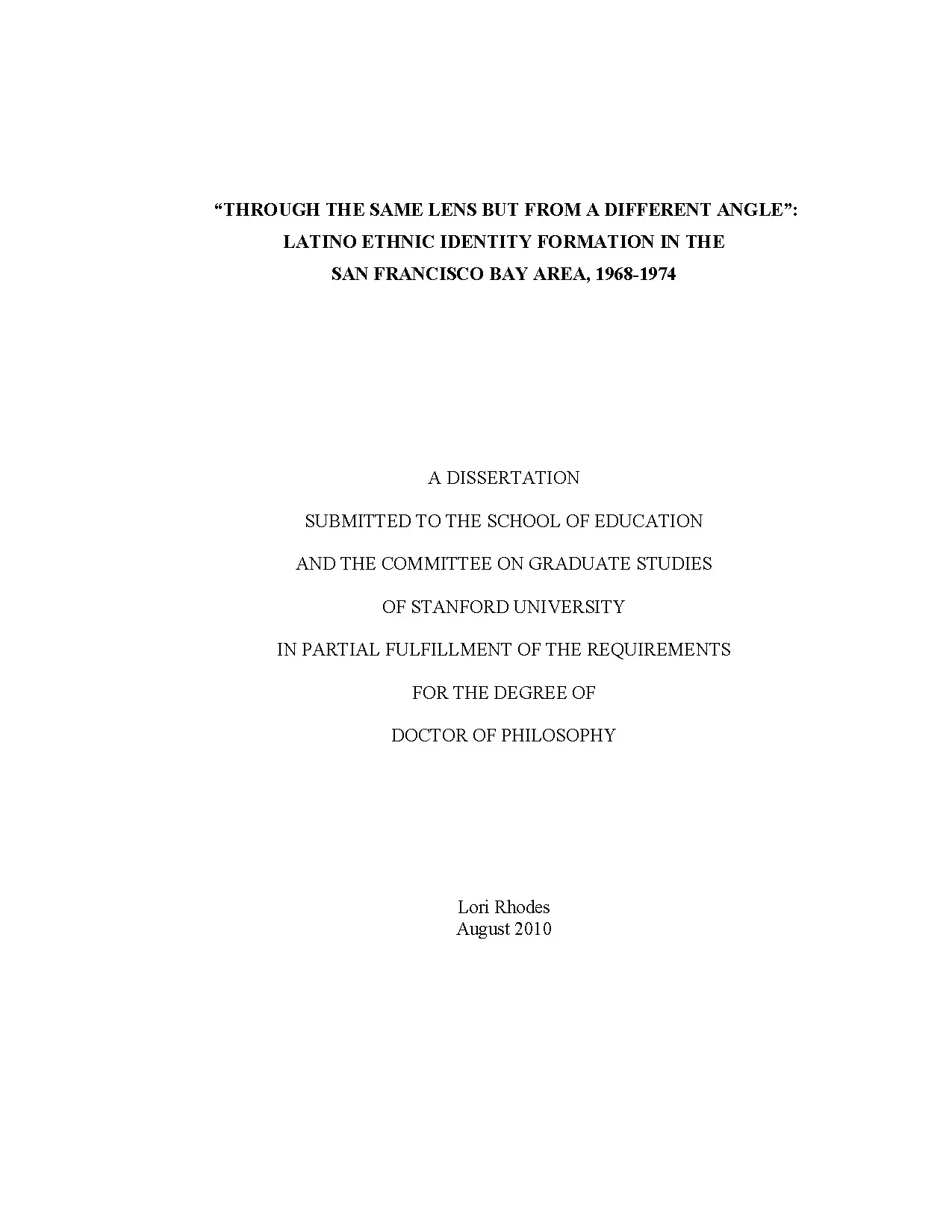 Latino Ethnic Identity Formation in San Francisco Bay Area