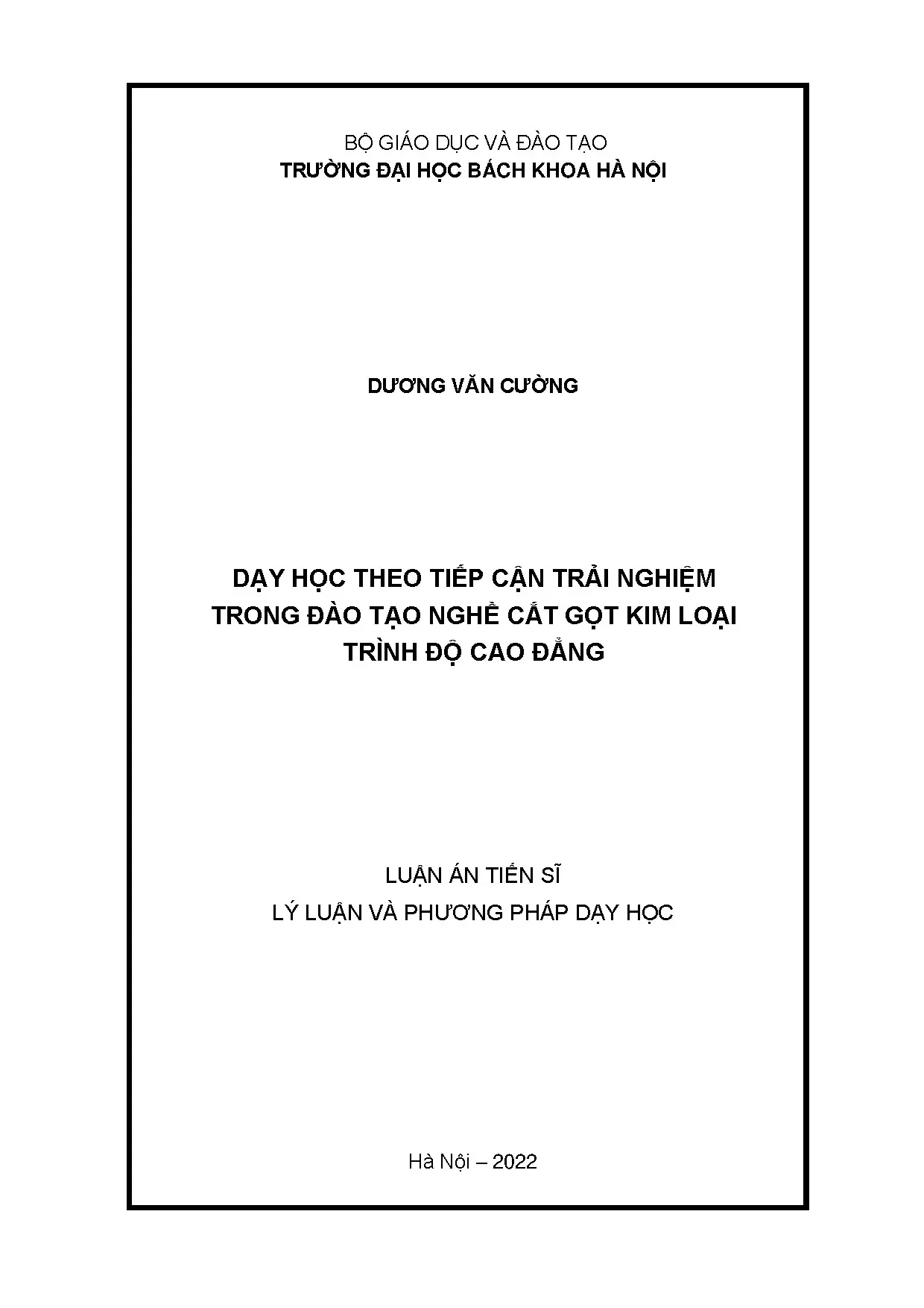 Dạy học theo tiếp cận trải nghiệm trong đào tạo nghề cắt gọt kim loại
