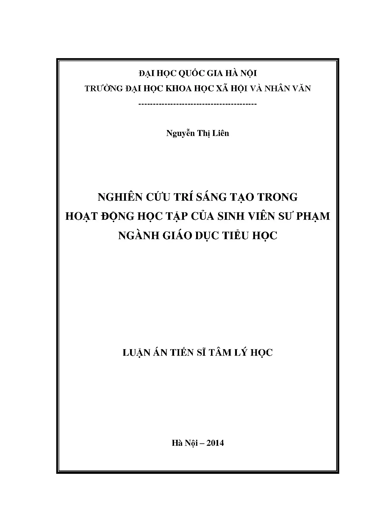 Luận án tiến sĩ nghiên cứu trí sáng tạo trong hoạt động học