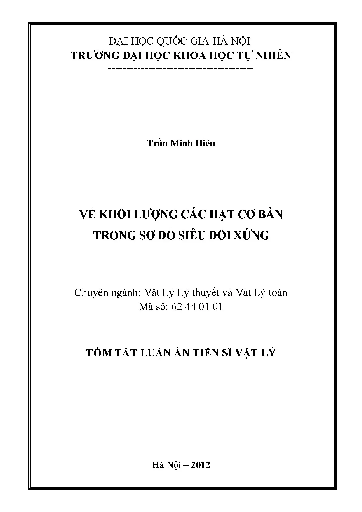 Luận án tiến sĩ vật lý: Khối lượng hạt cơ bản trong siêu đối xứng