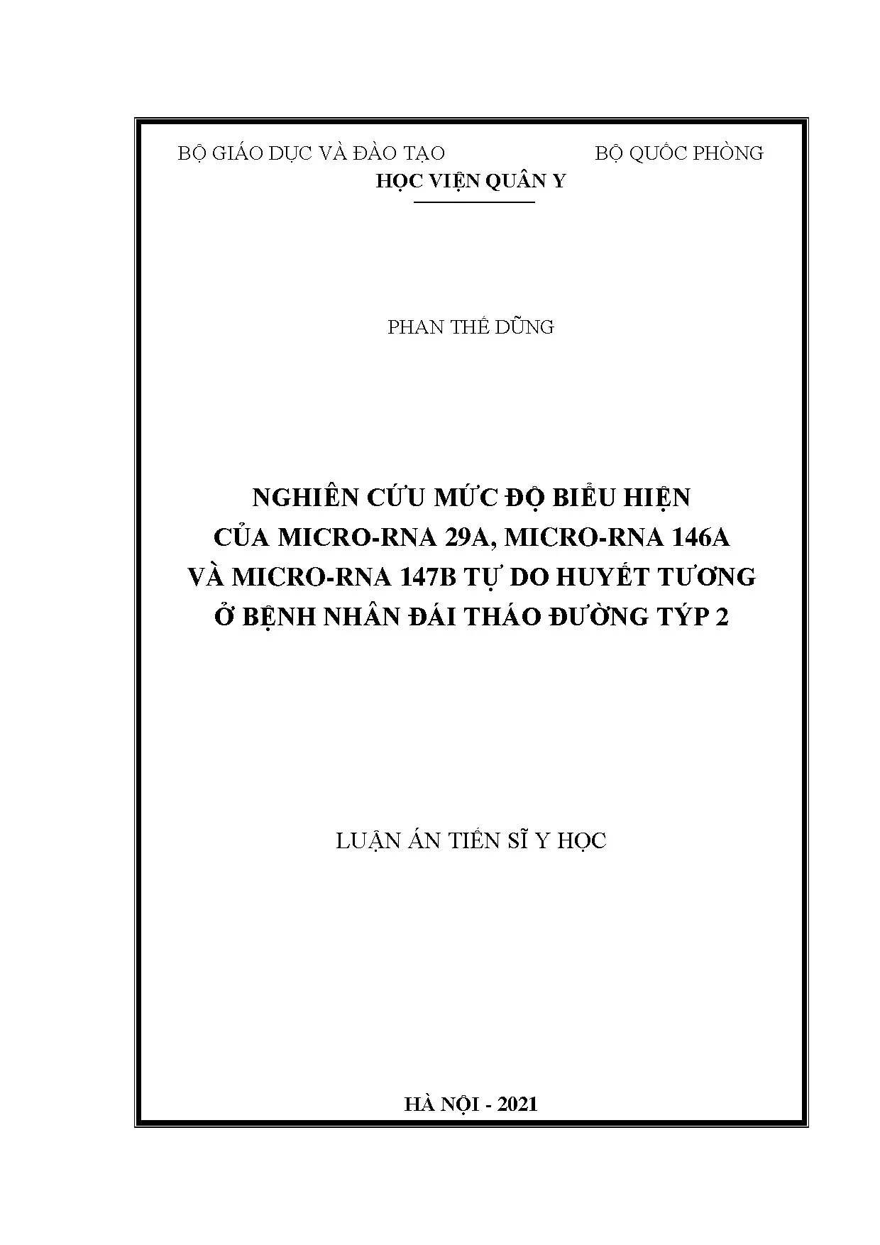 Luận án tiến sĩ nghiên cứu mức độ biểu hiện của microrna 29a