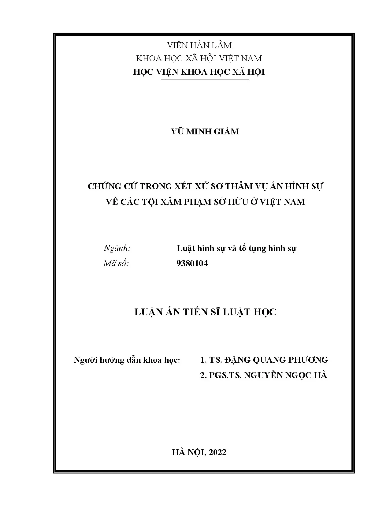 Luận án tiến sĩ chứng cứ trong xét xử sơ thẩm vụ án hình sự