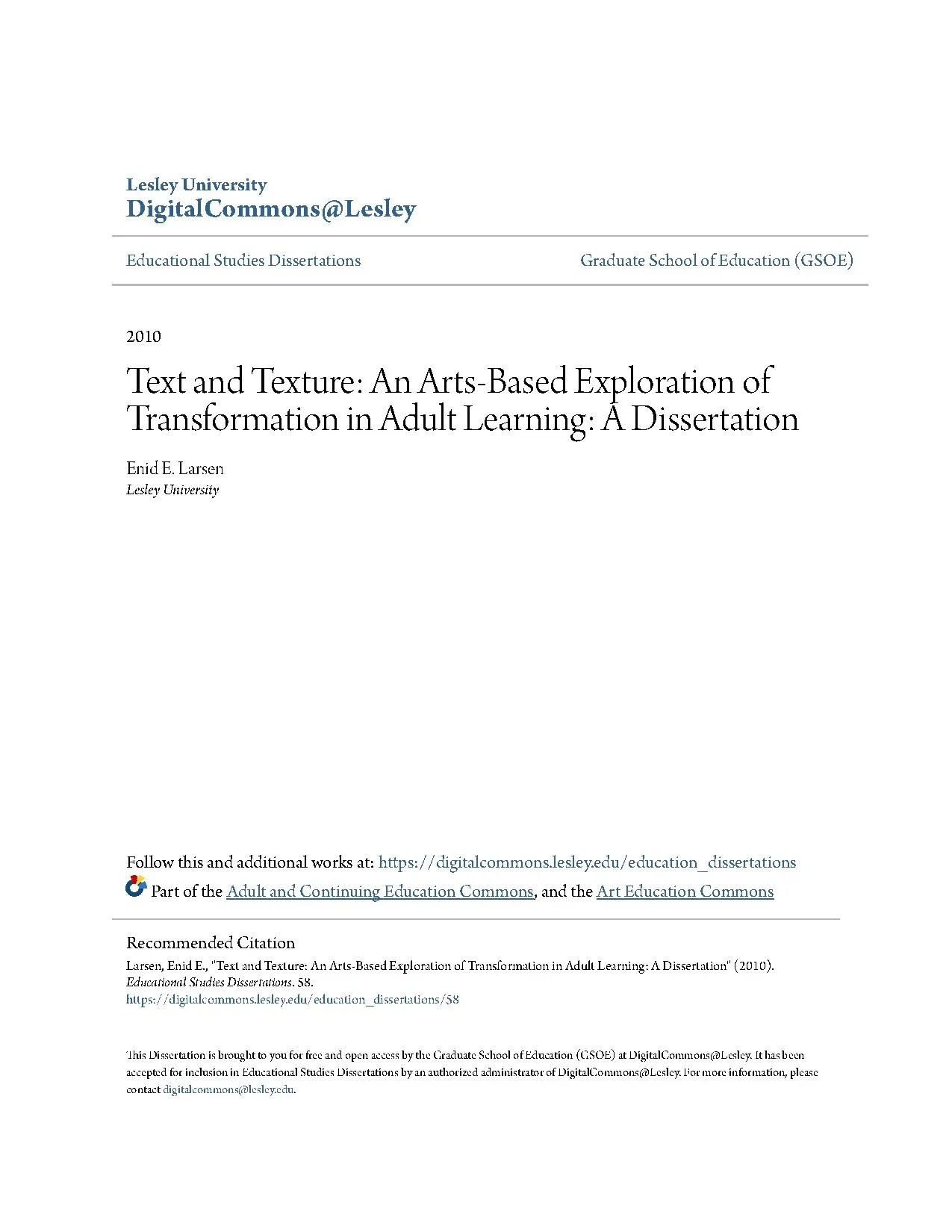Text and texture an arts based exploration of transformation
