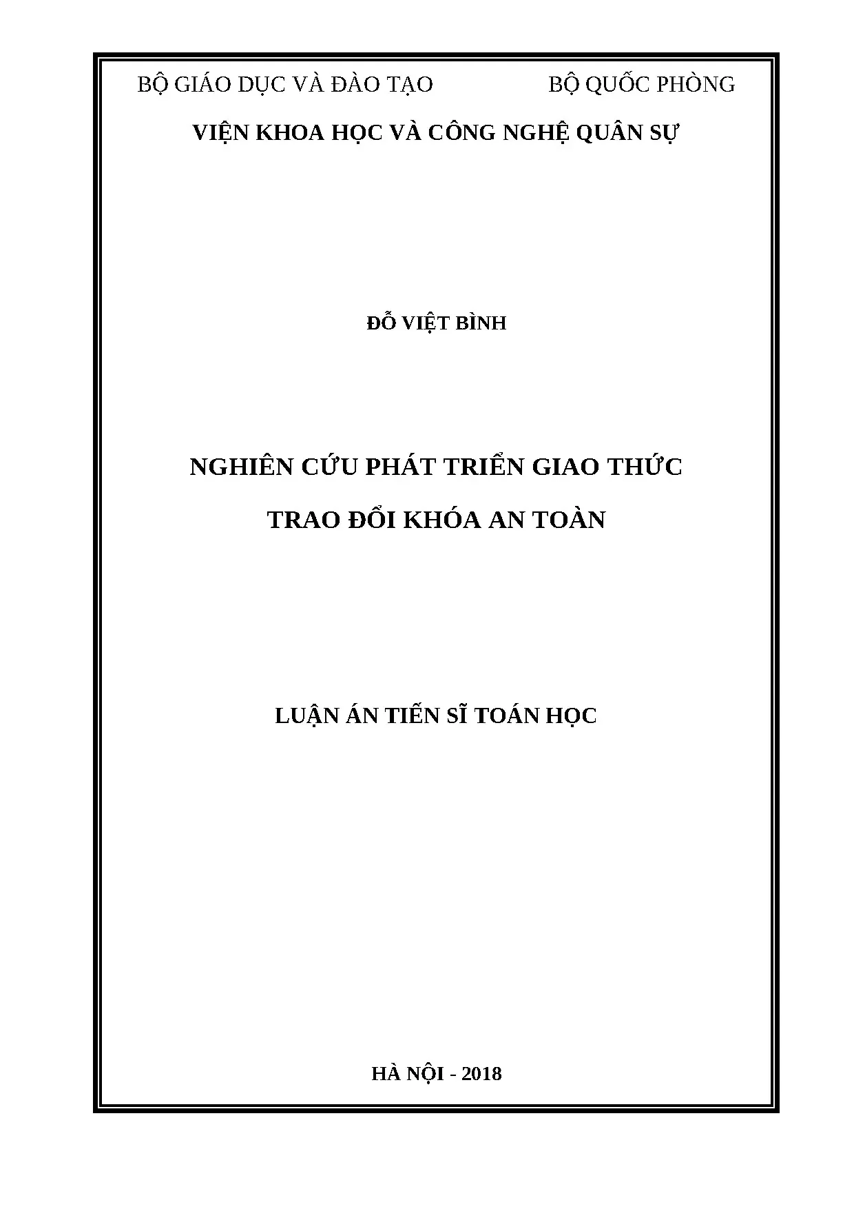 Phát triển giao thức trao đổi khóa an toàn - Luận án Tiến sĩ Toán học