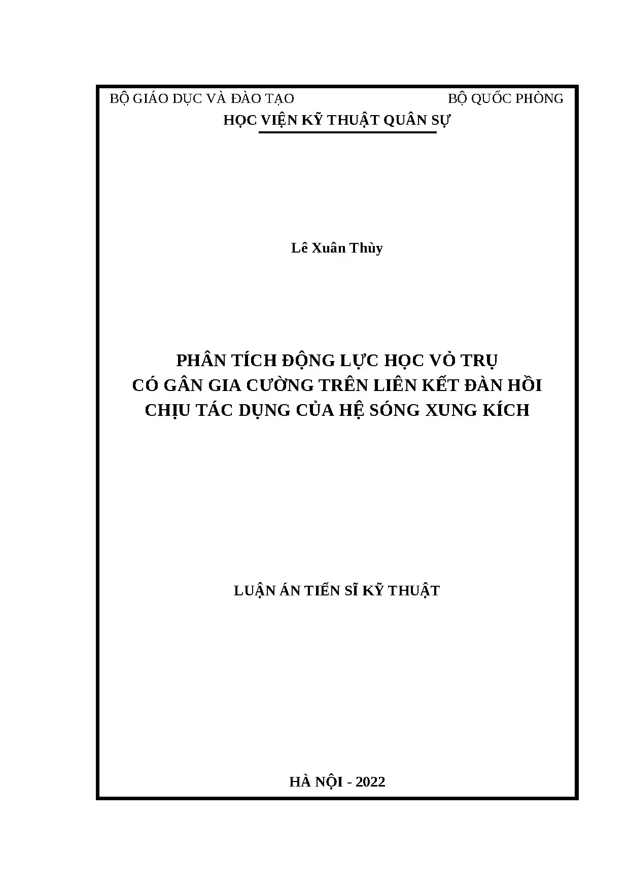 Phân tích động lực học vỏ trụ có gân chịu sóng xung kích