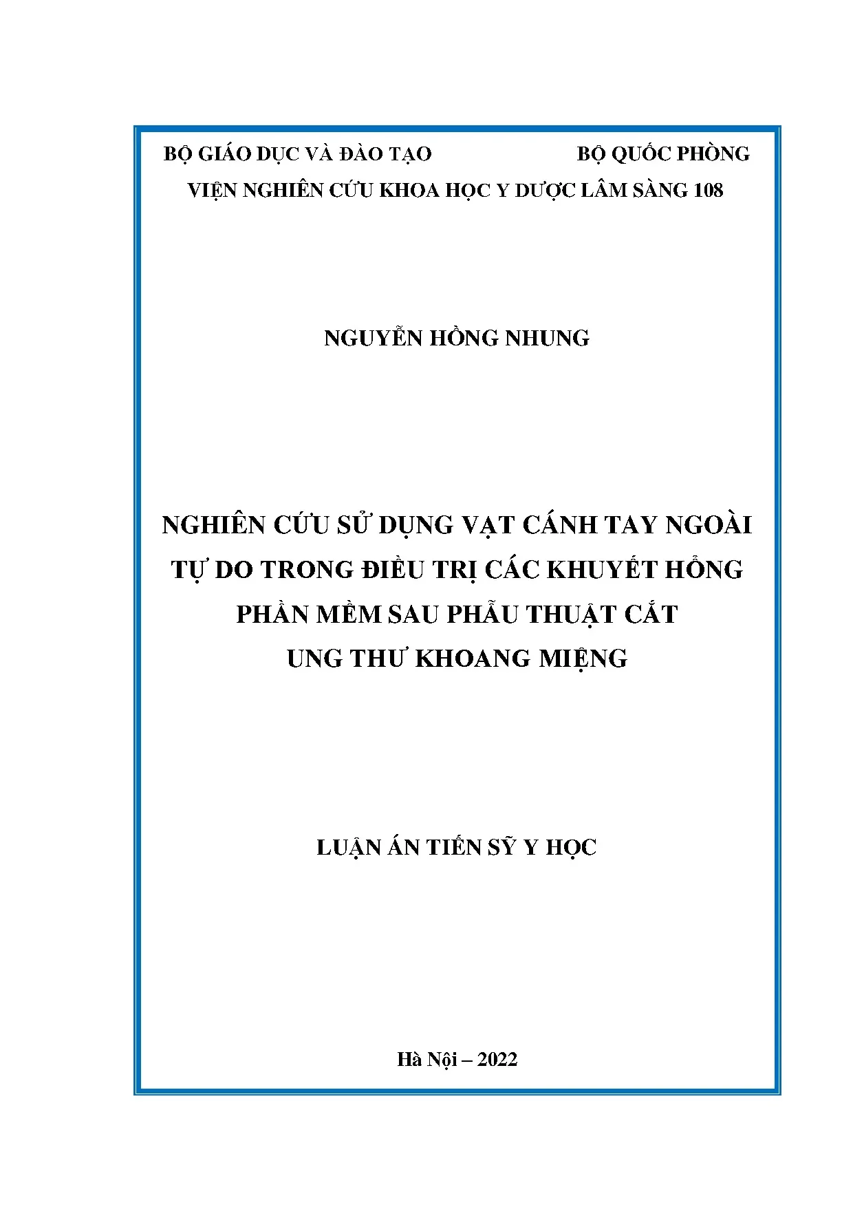 Luận án tiến sĩ: Vạt cánh tay ngoài tự do điều trị khuyết hổng khoang miệng