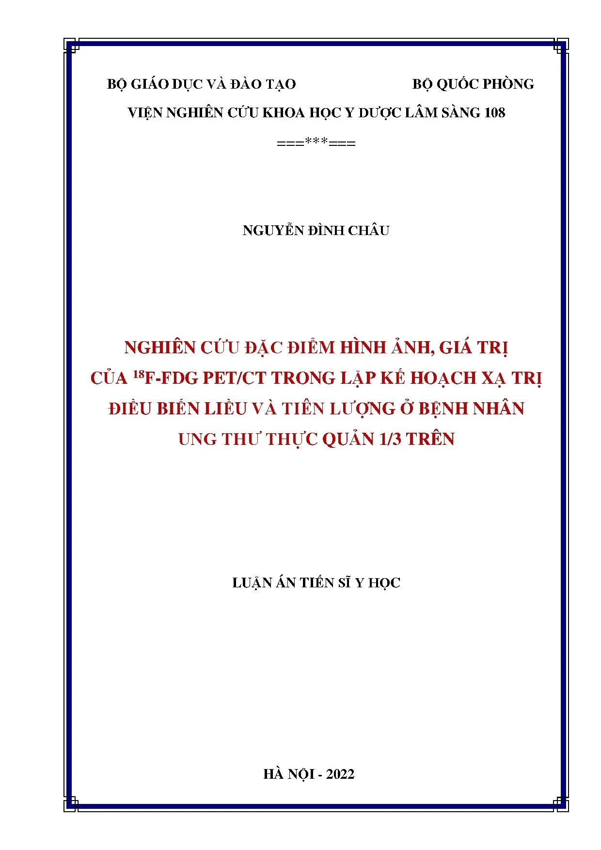 18F-FDG PET/CT: Ung thư thực quản, xạ trị, tiên lượng