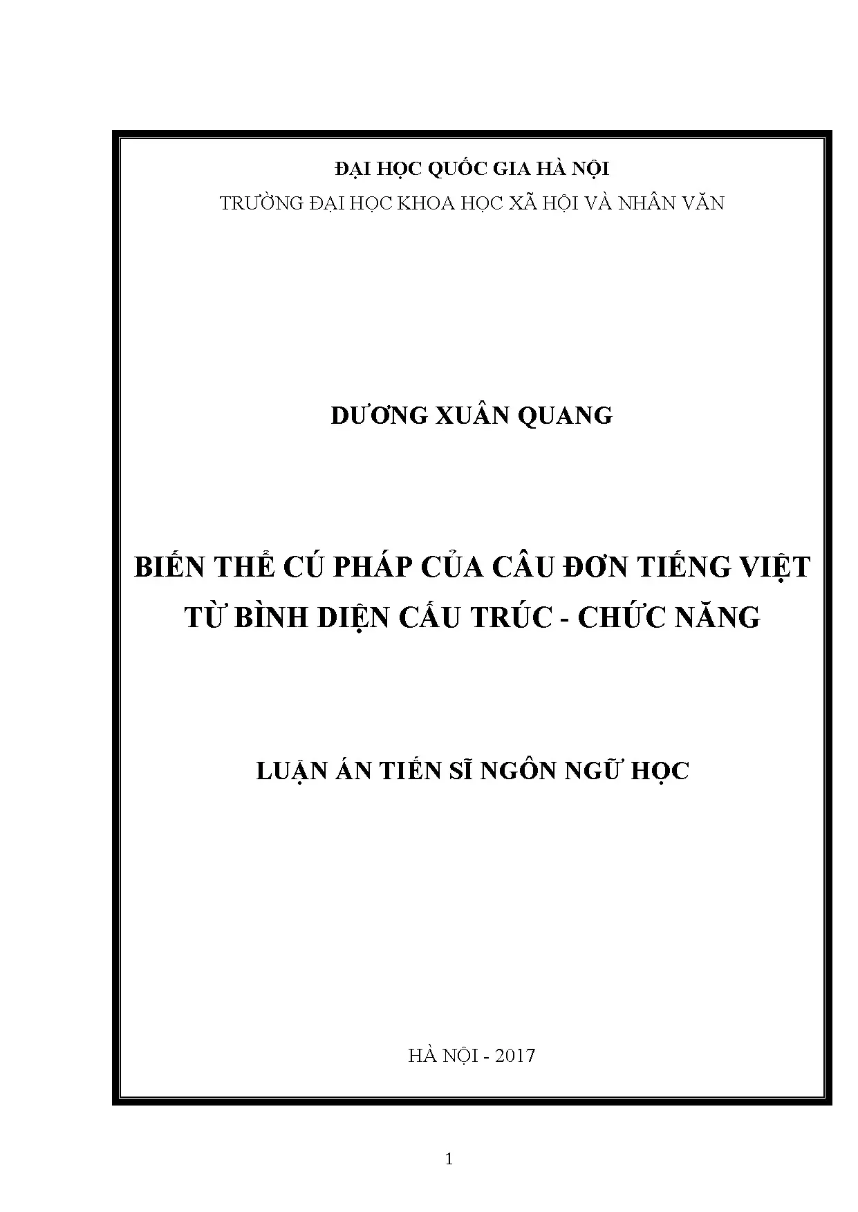 Biến thể cú pháp câu đơn tiếng Việt - Cấu trúc chức năng