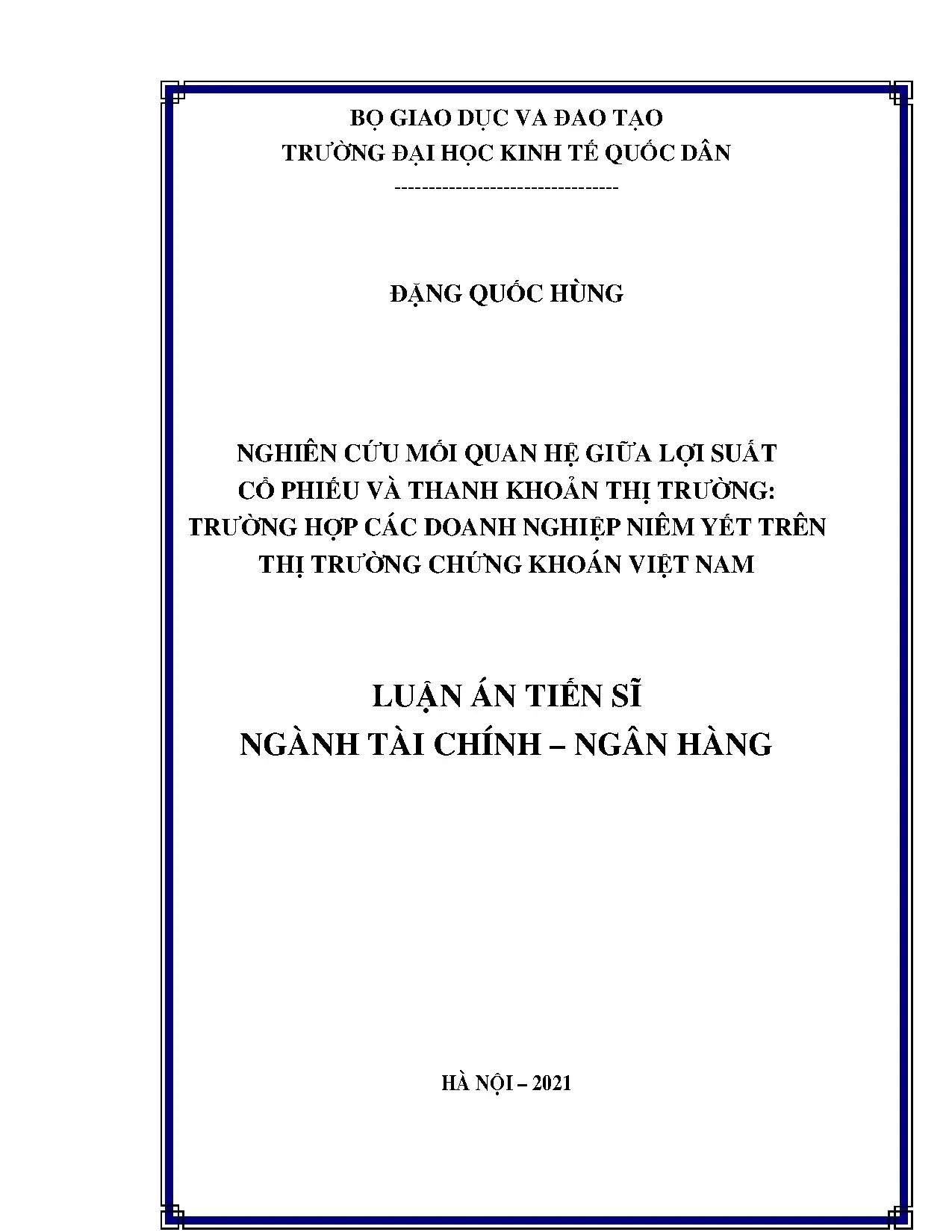 Luận án tiến sĩ nghiên cứu mối quan hệ giữa lợi suất cổ phiế