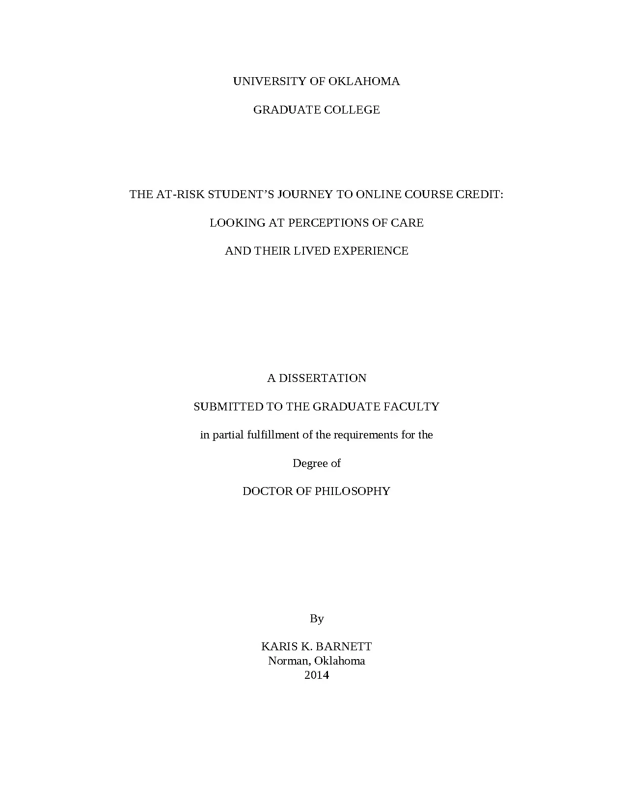 The dissertation of karis k barnett