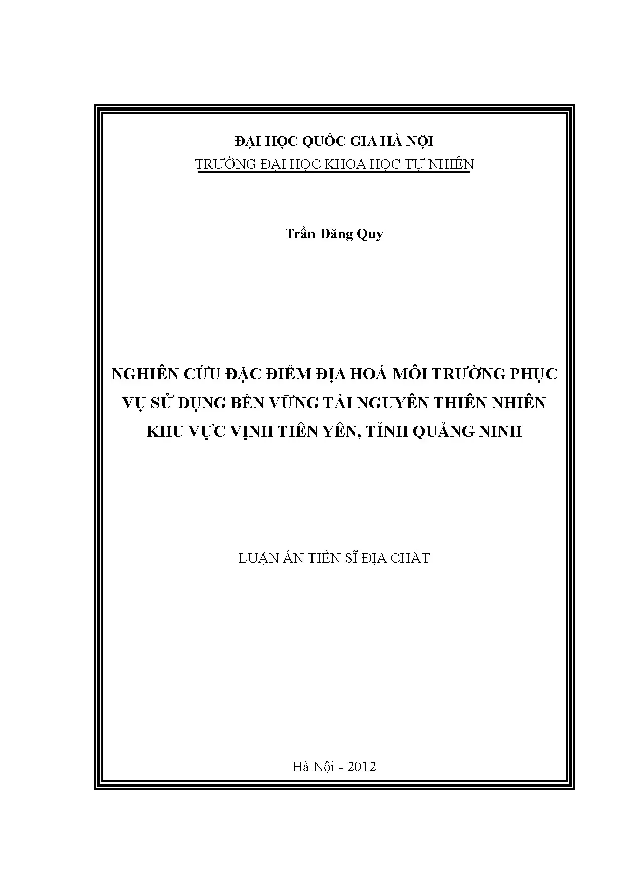 Địa hóa môi trường Vịnh Tiên Yên: Sử dụng bền vững tài nguyên