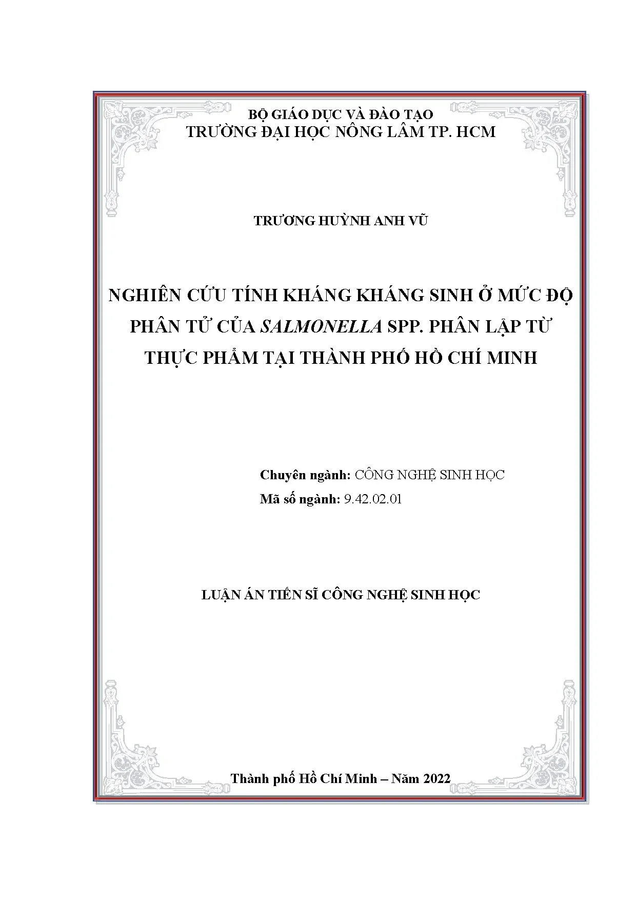Kháng kháng sinh Salmonella phân lập từ thực phẩm TP.HCM