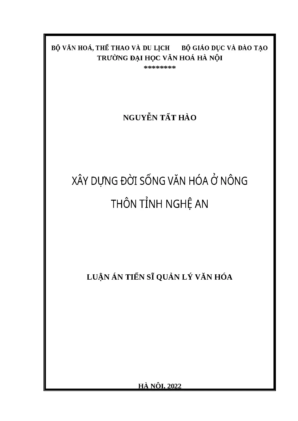 Đời sống văn hóa nông thôn Nghệ An: Luận án TS Quản lý Văn hóa