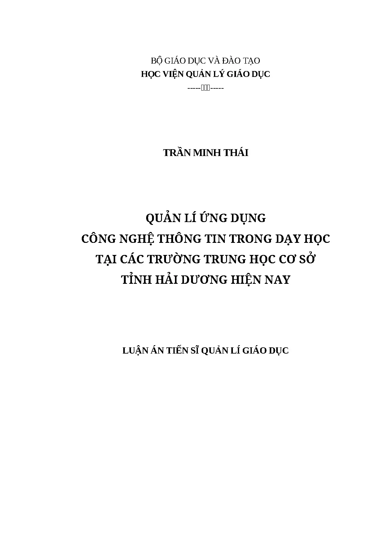 Quản lý ứng dụng CNTT trường THCS Hải Dương