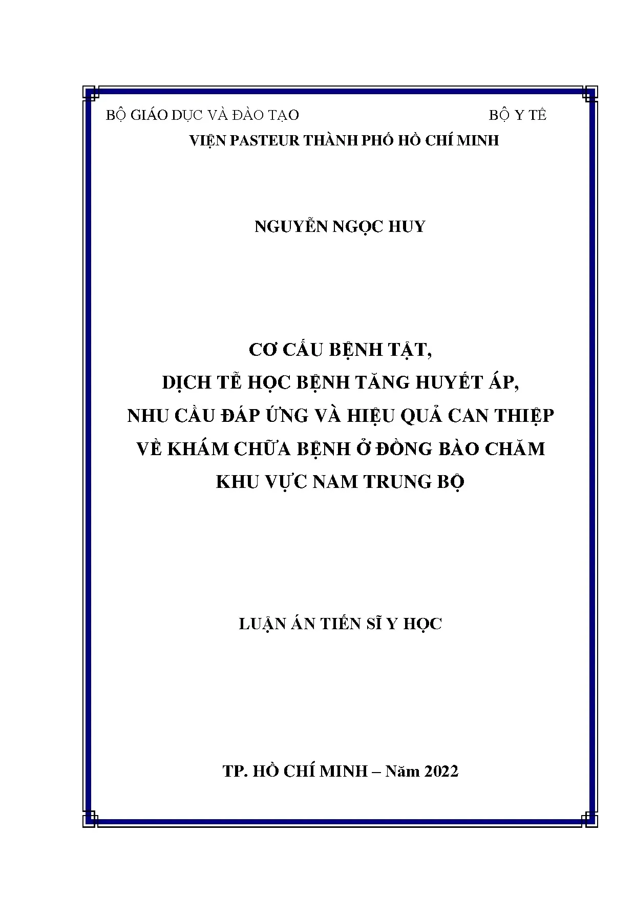 Tăng huyết áp đồng bào Chăm Nam Trung Bộ: Dịch tễ, Nhu cầu, Can thiệp