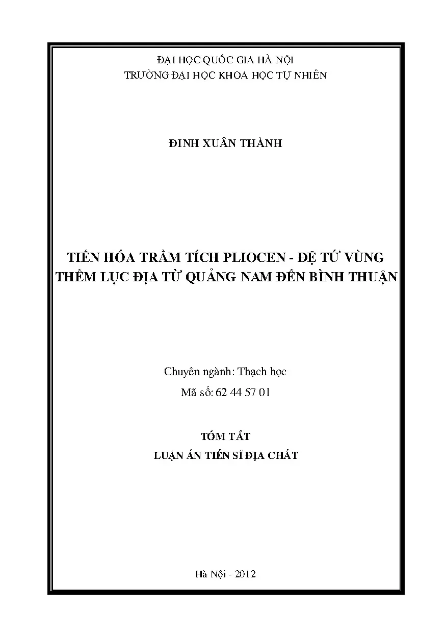 Tiến hóa trầm tích Pliocen - Đệ tứ thềm lục địa từ Quảng Nam đến Bình Thuận