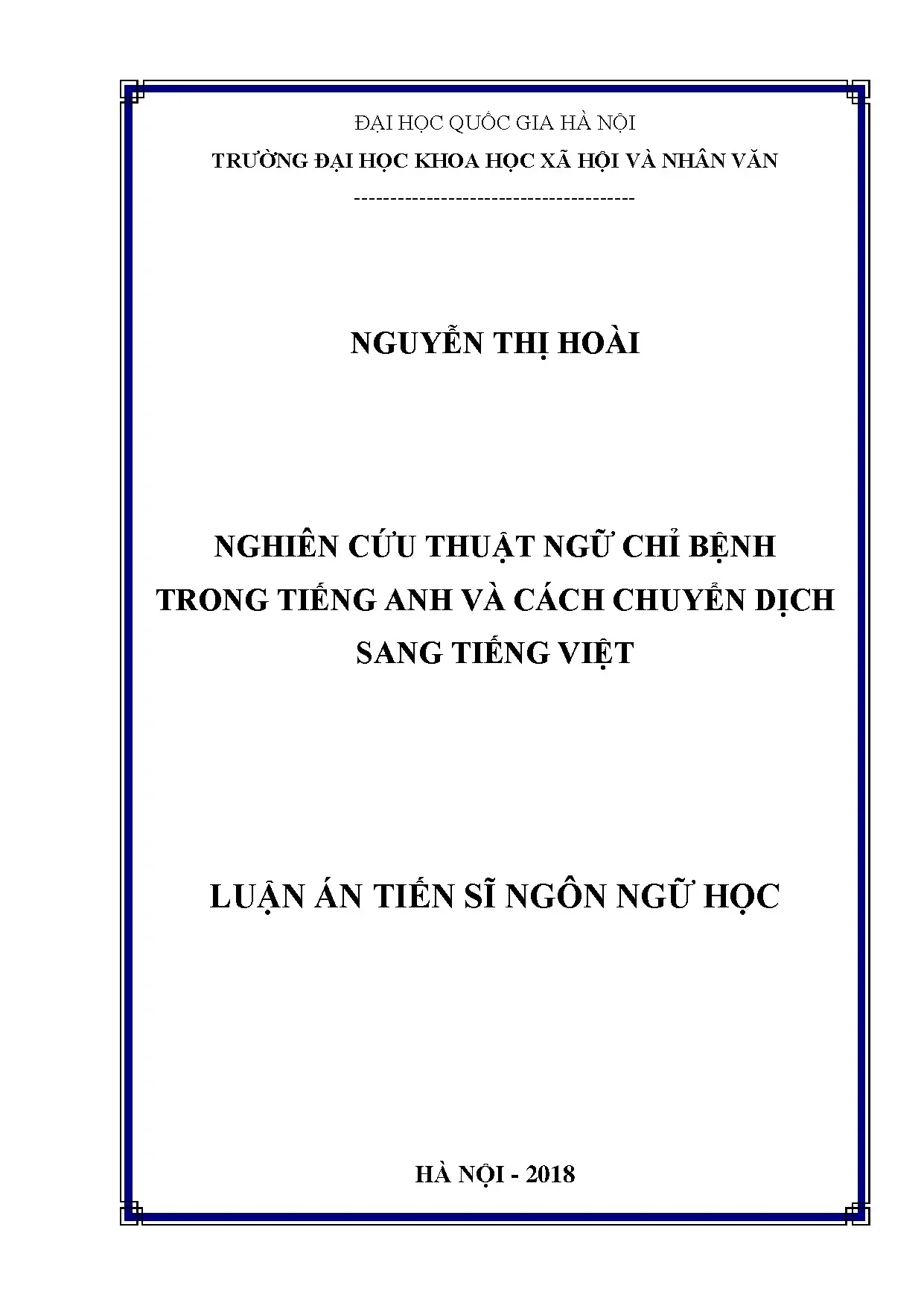 Nghiên cứu thuật ngữ chỉ bệnh trong tiếng Anh và tiếng Việt
