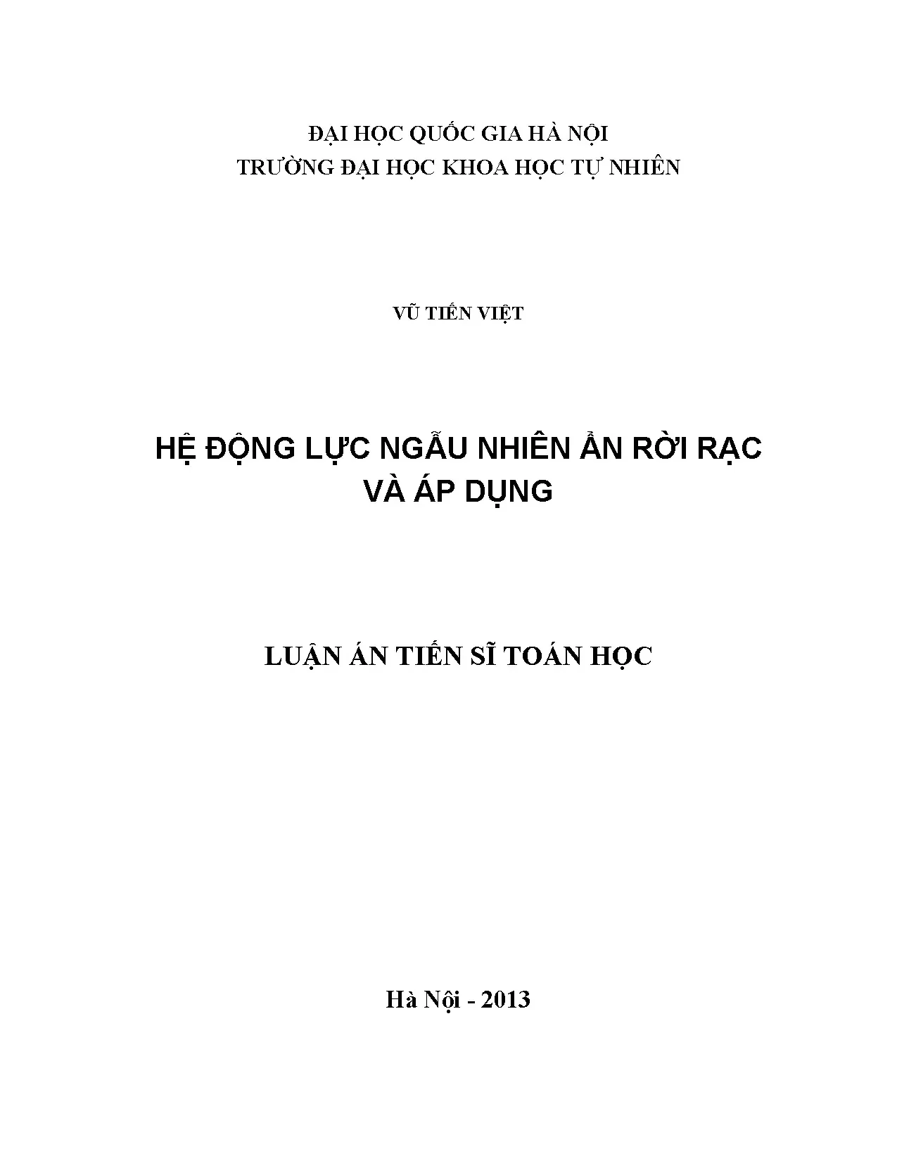 Luận án tiến sĩ hệ động lực ngẫu nhiên ẩn rời rạc và ứng dụng