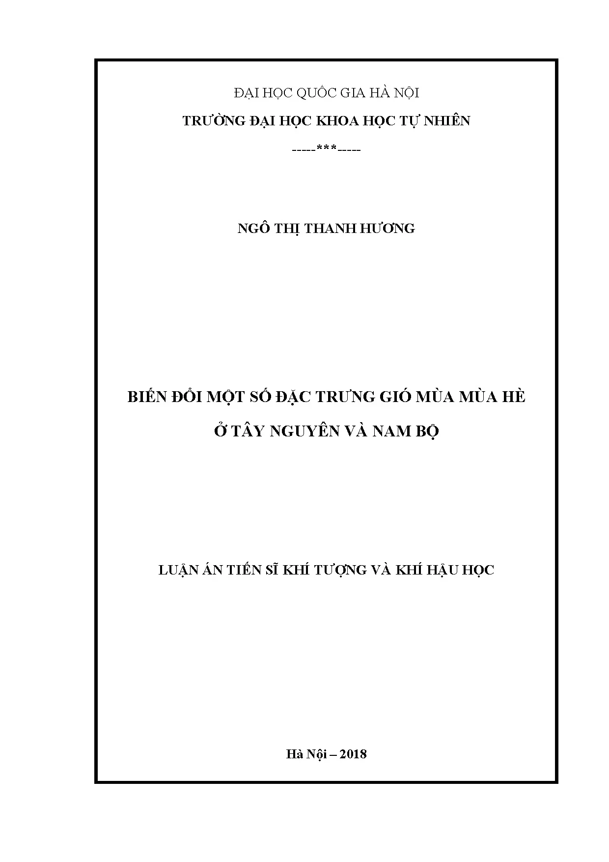 Biến đổi đặc trưng gió mùa mùa hè Tây Nguyên Nam Bộ luận án tiến sĩ