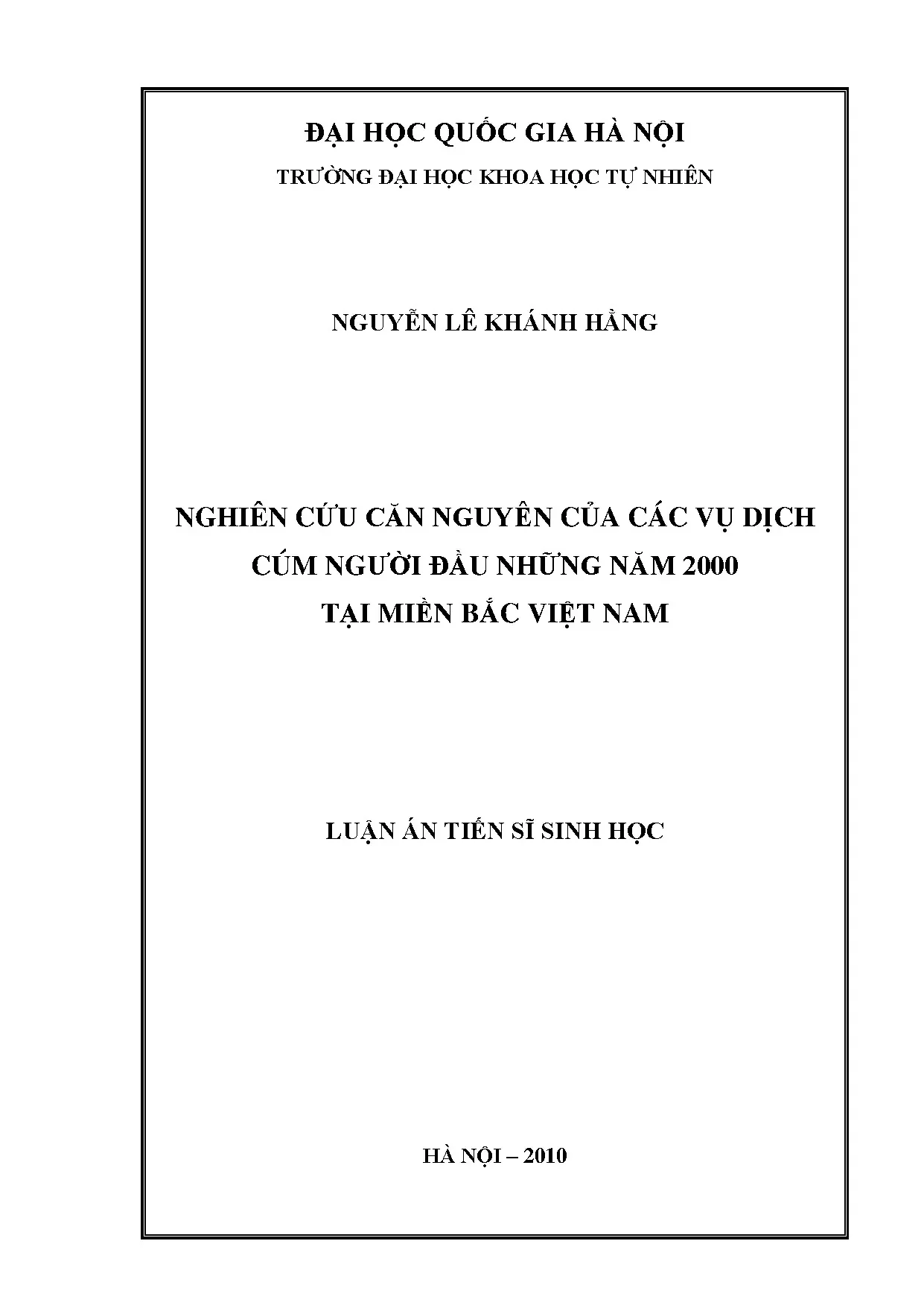 Nghiên cứu căn nguyên dịch cúm người đầu những năm 2000 tại miền Bắc Việt Nam