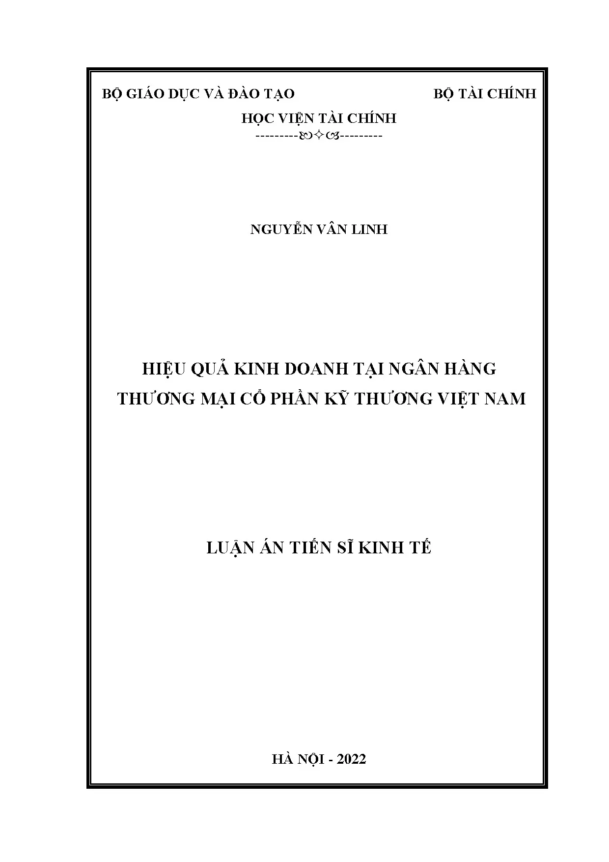 Luận án tiến sĩ: Hiệu quả kinh doanh ngân hàng Kỹ Thương Việt Nam