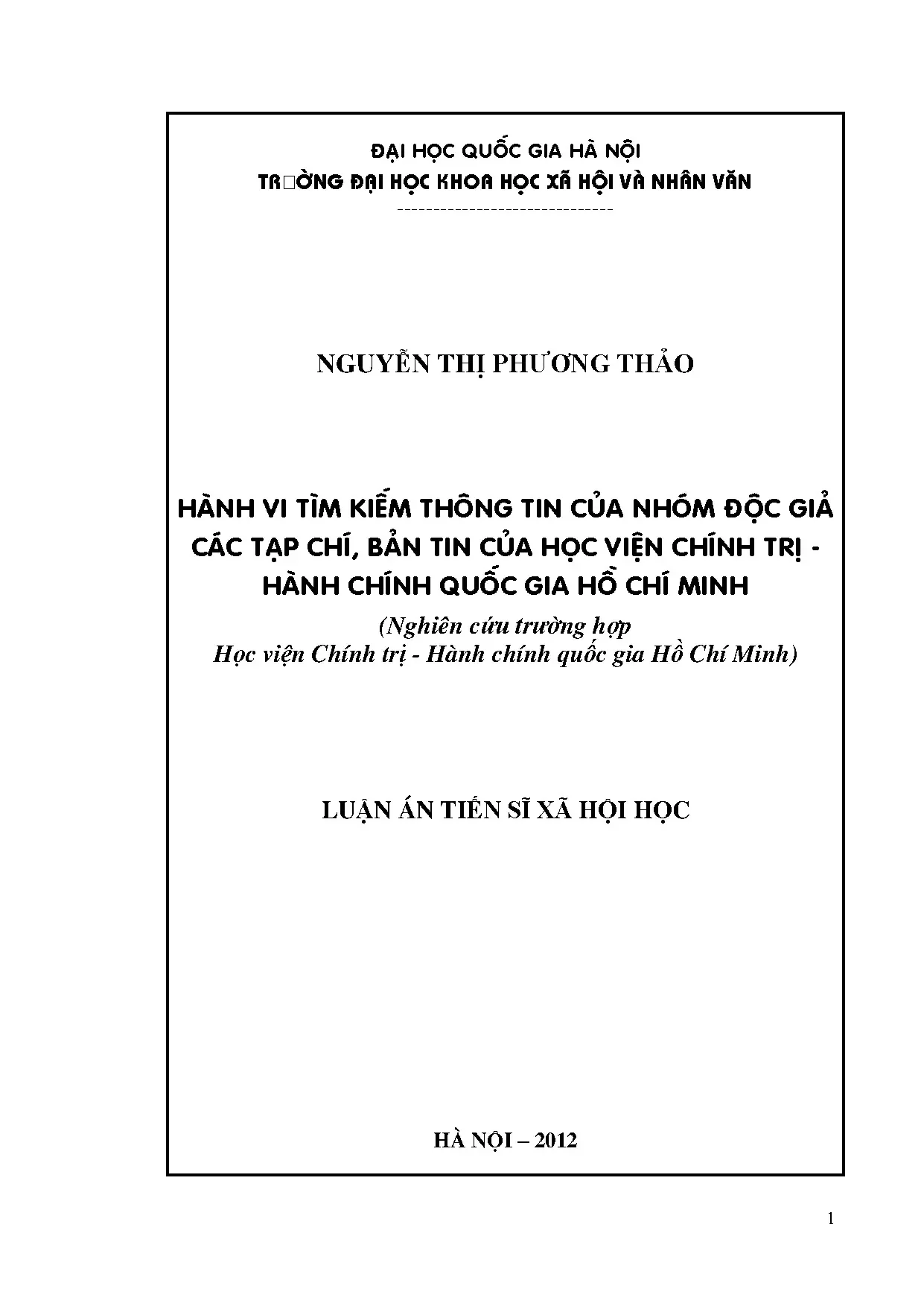 Luận án tiến sĩ hành vi tìm kiếm thông tin của nhóm độc giả