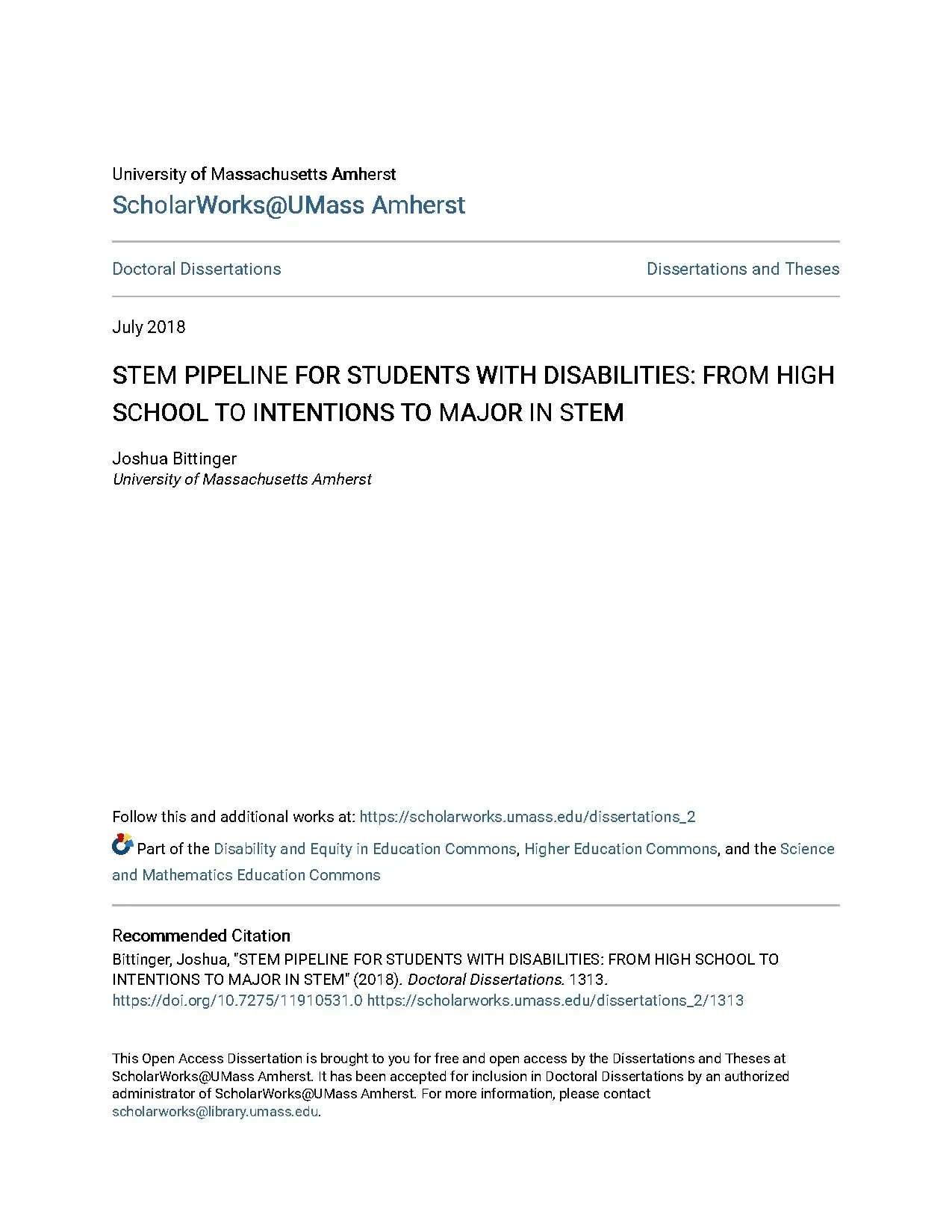 Stem pipeline for students with disabilities from high schoo