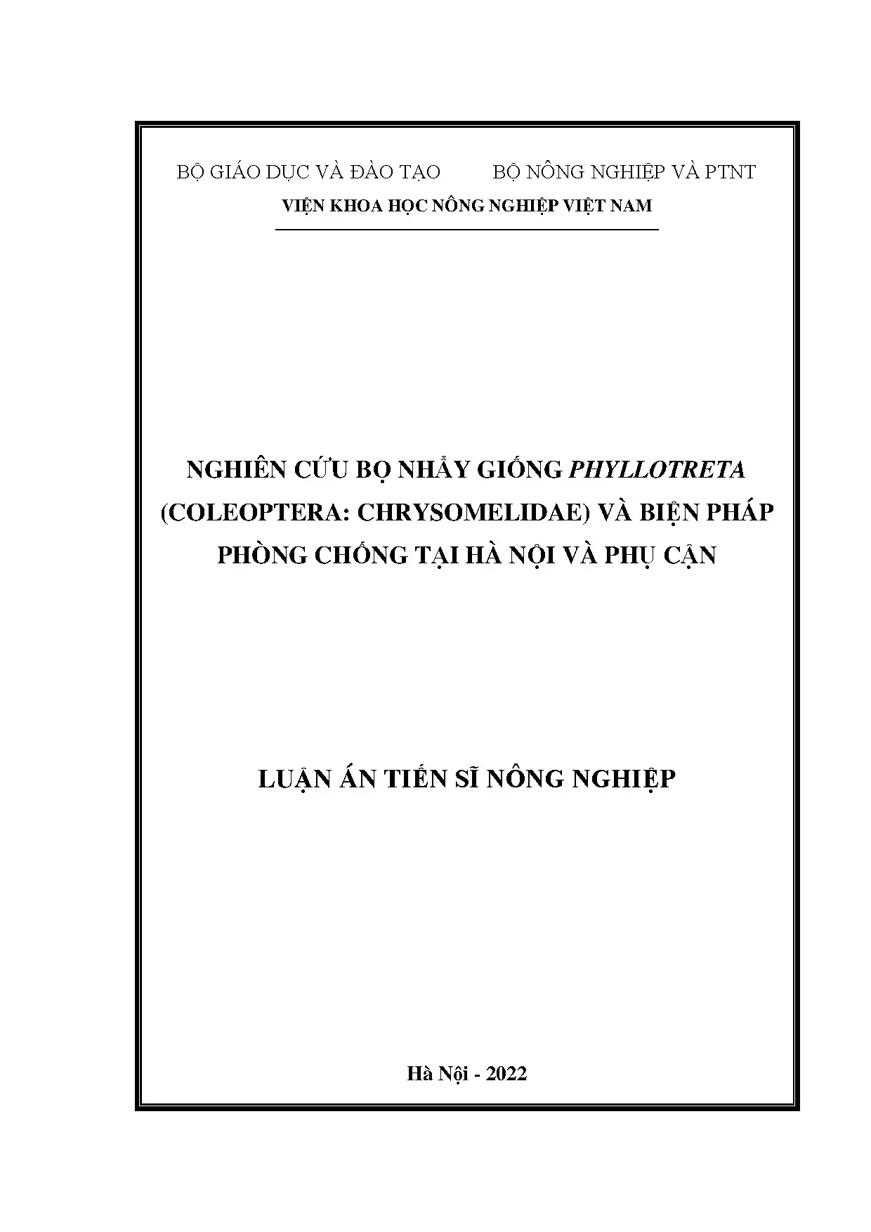 Luận án tiến sĩ bọ nhảy giống Phyllotreta hại rau họ hoa thập tự tại Hà Nội