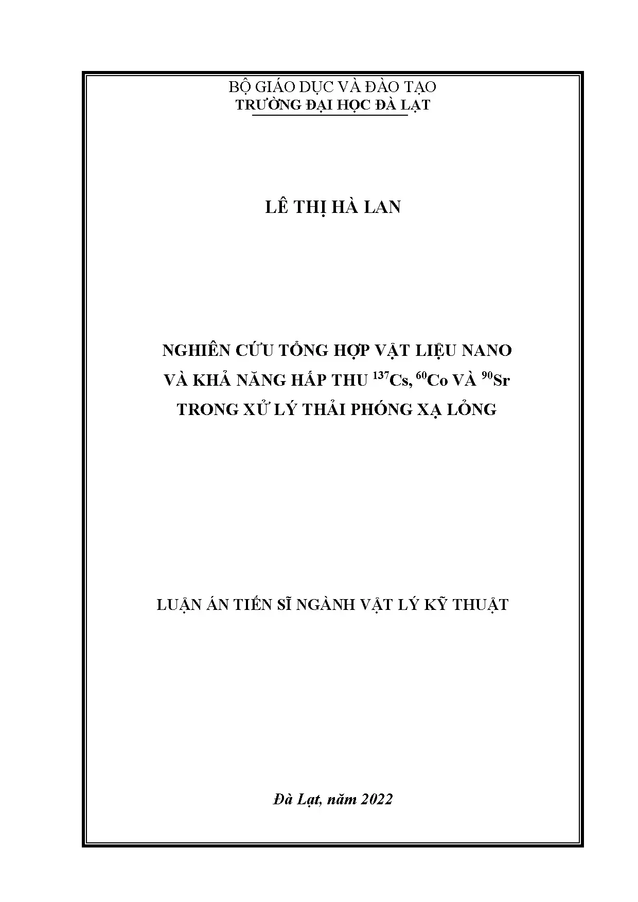 Nghiên cứu tổng hợp vật liệu nano hấp thu phóng xạ 137Cs, 60Co, 90Sr