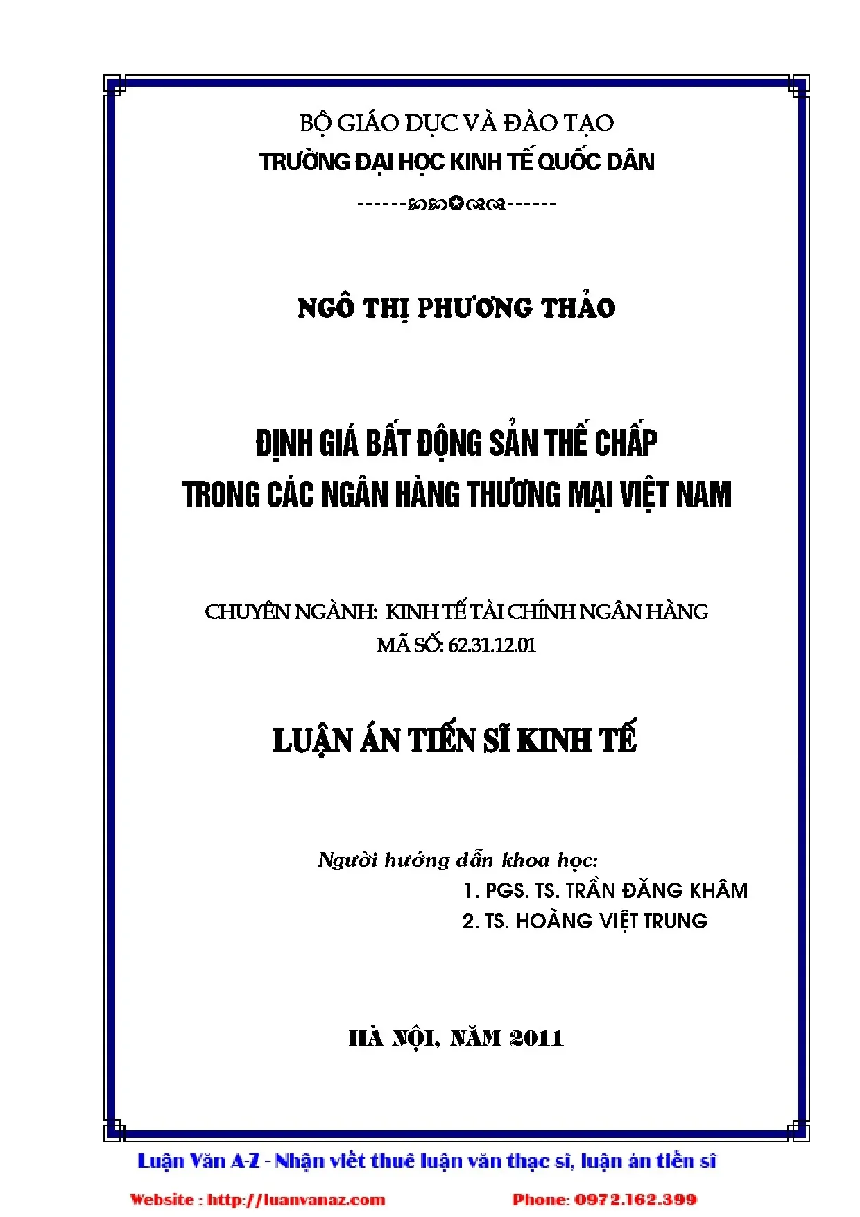 Định giá bất động sản thế chấp trong hoạt động ngân hàng thương mại Việt Nam