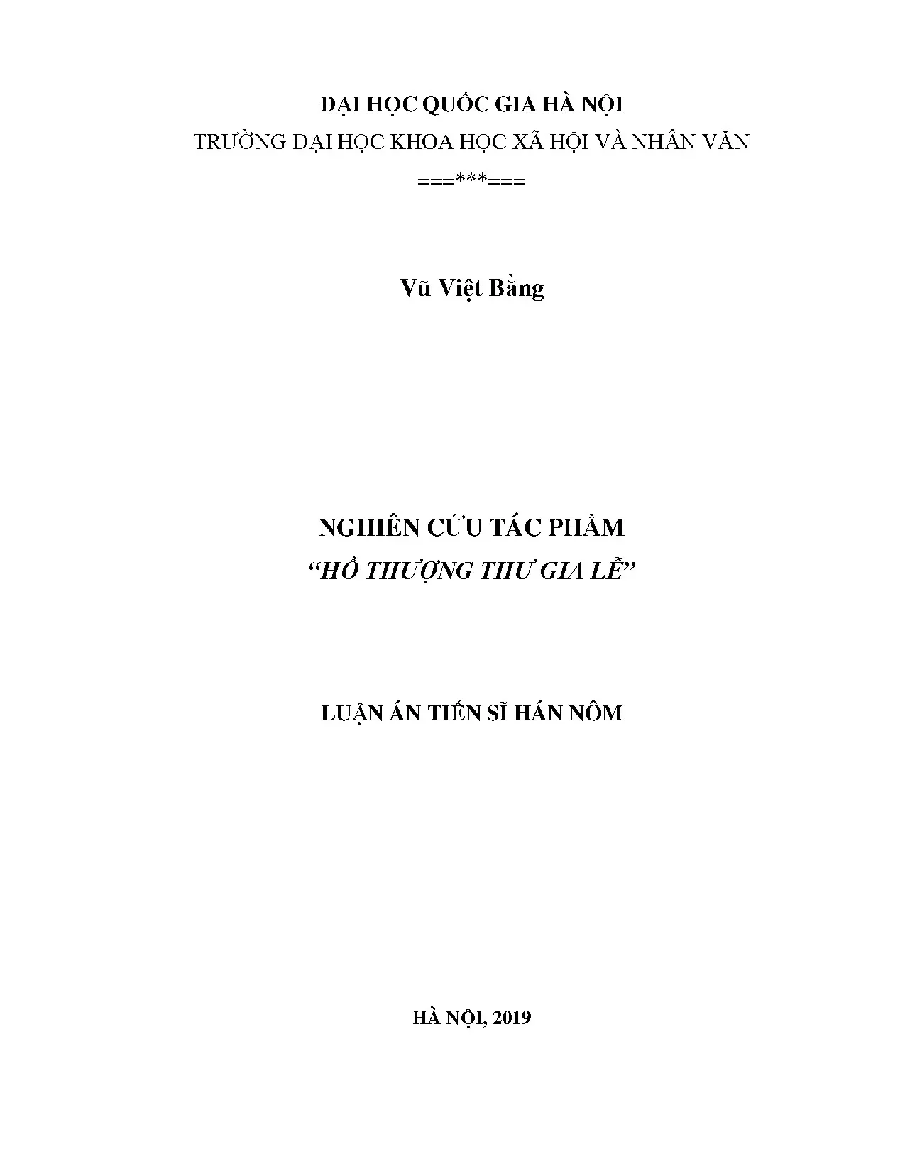 Luận án tiến sĩ nghiên cứu tác phẩm hồ thượng thư gia lễ
