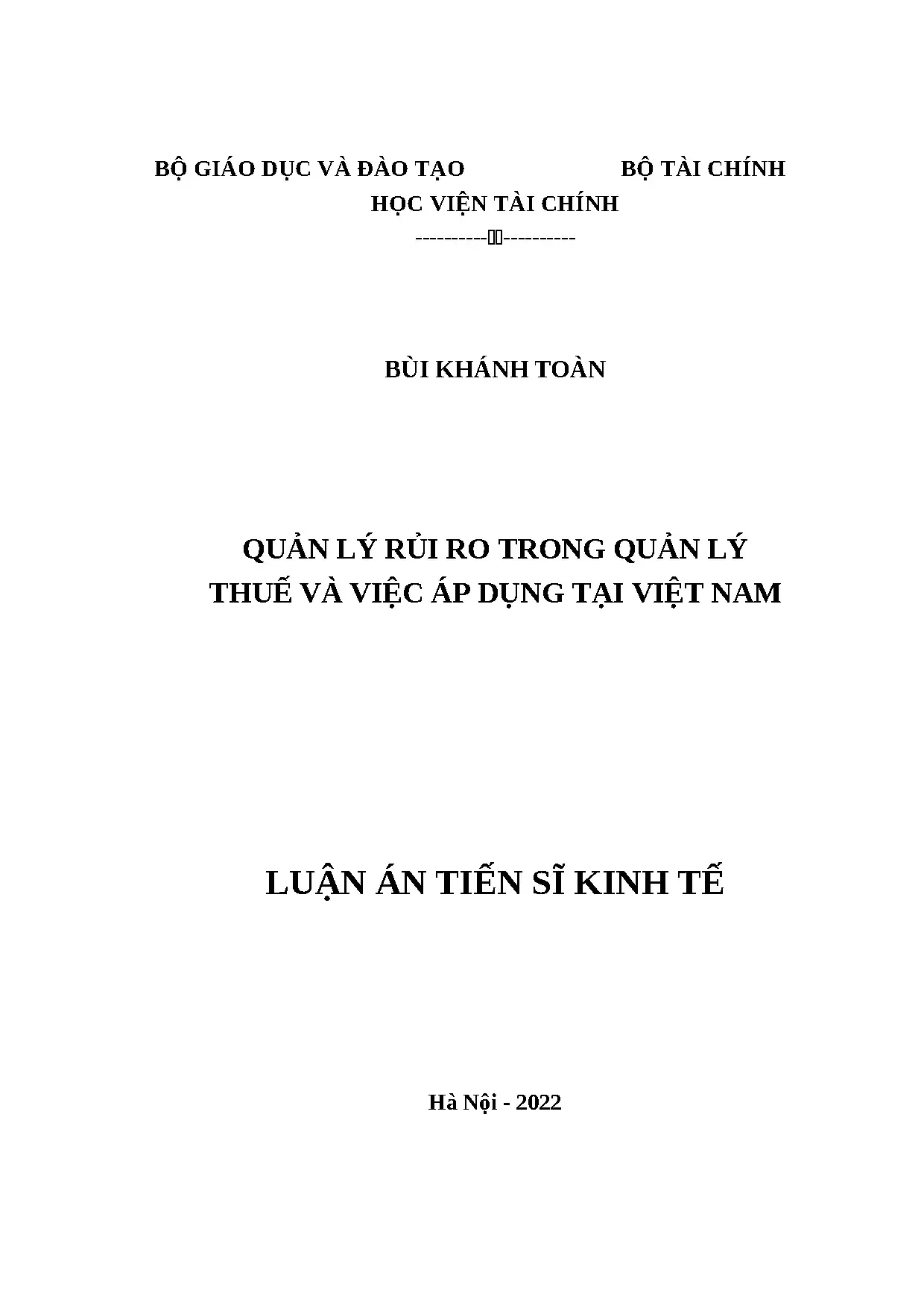 Luận án tiến sỹ quản lý rủi ro trong quản lý thuế và việc áp