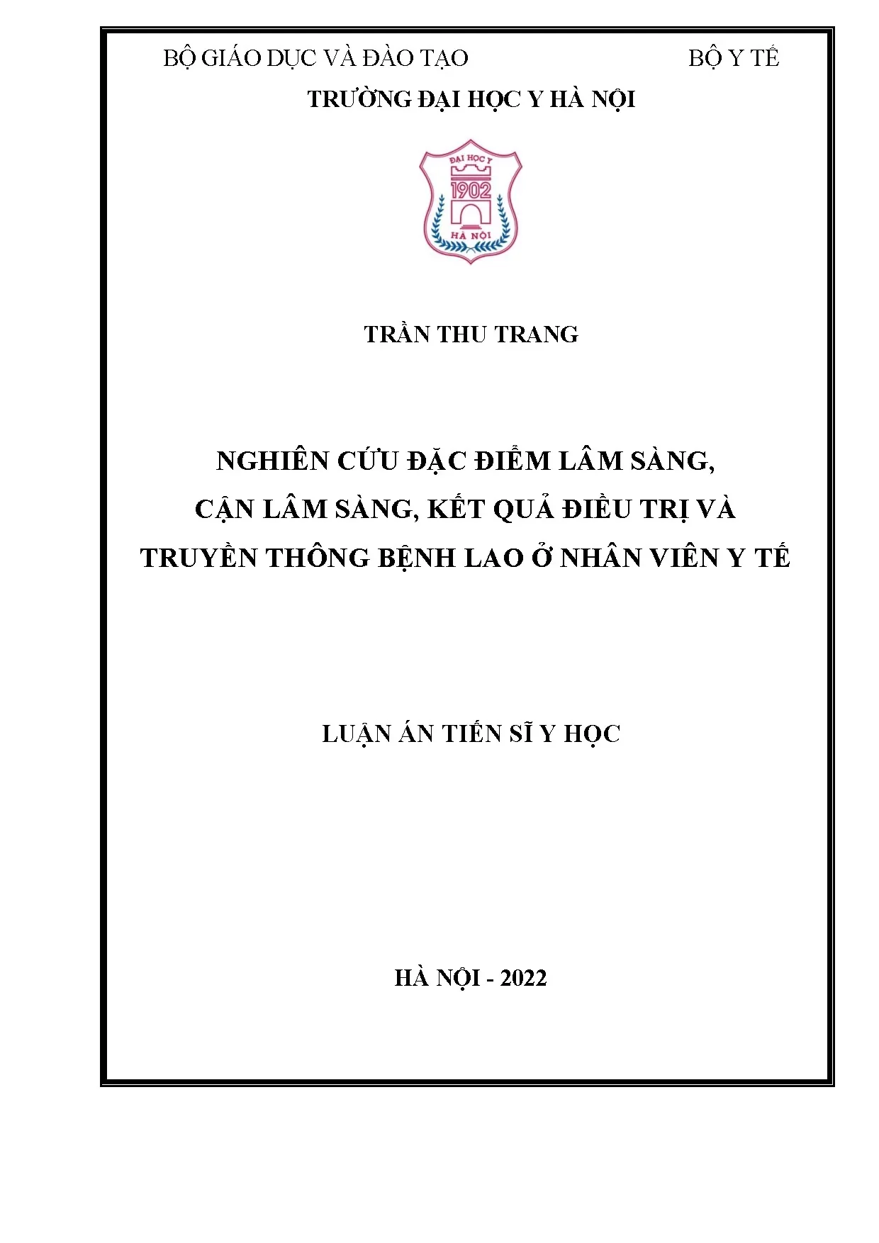 Luận án nghiên cứu đặc điểm lâm sàng cận lâm sàng bệnh lao ở nhân viên y tế