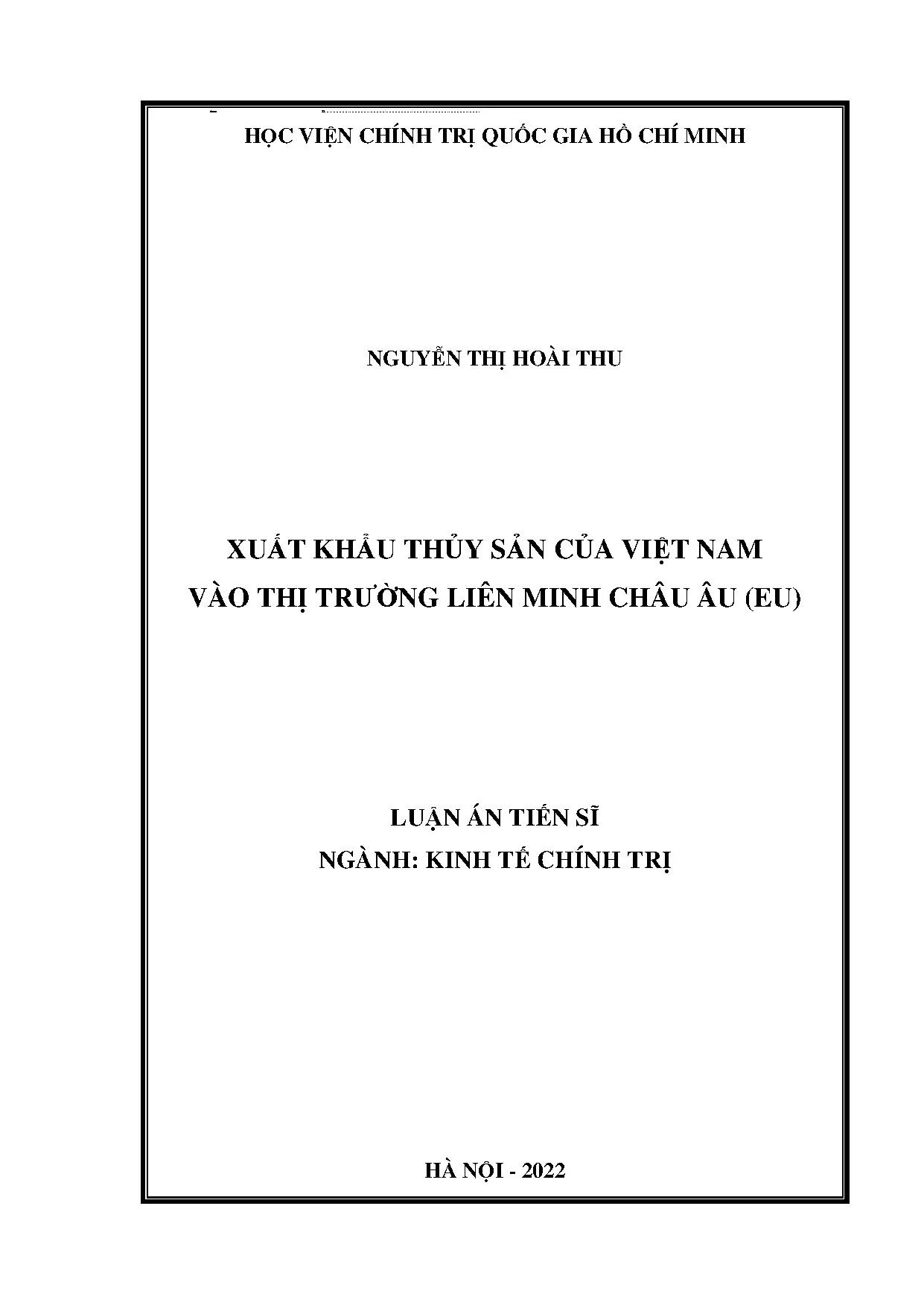 Xuất khẩu thủy sản Việt Nam vào thị trường EU - Luận án tiến sĩ