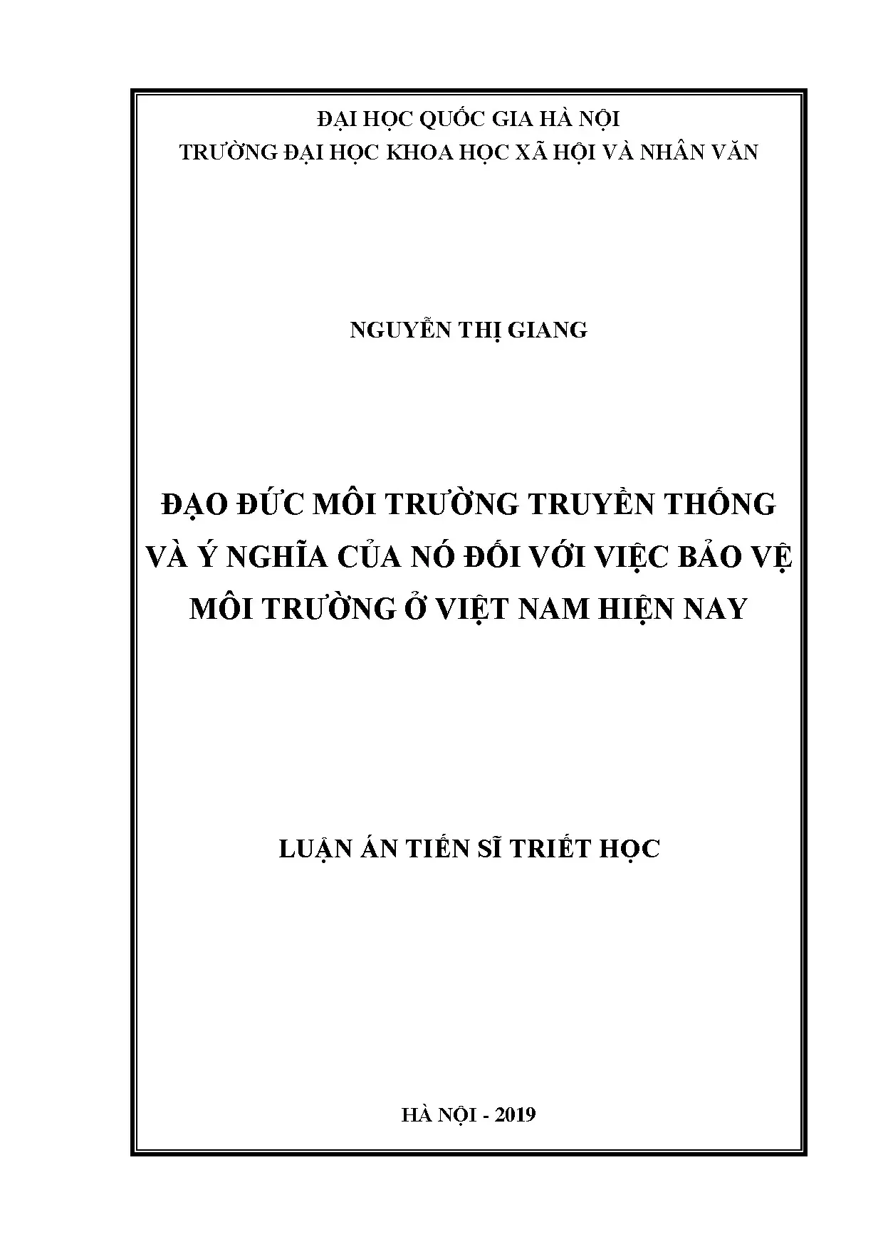 Luận án tiến sĩ đạo đức môi trường truyền thống và ý nghĩa c
