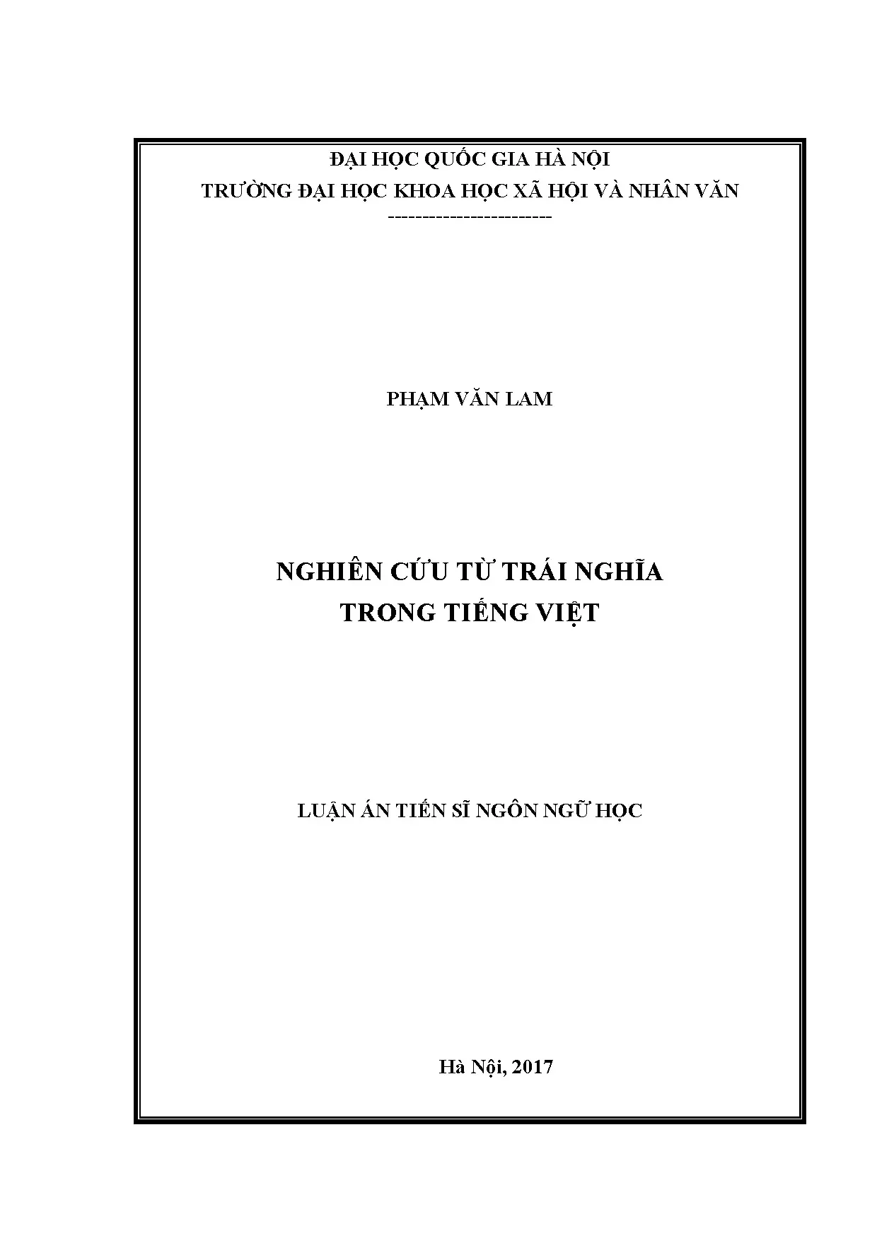 Luận án tiến sĩ nghiên cứu từ trái nghĩa trong tiếng việt