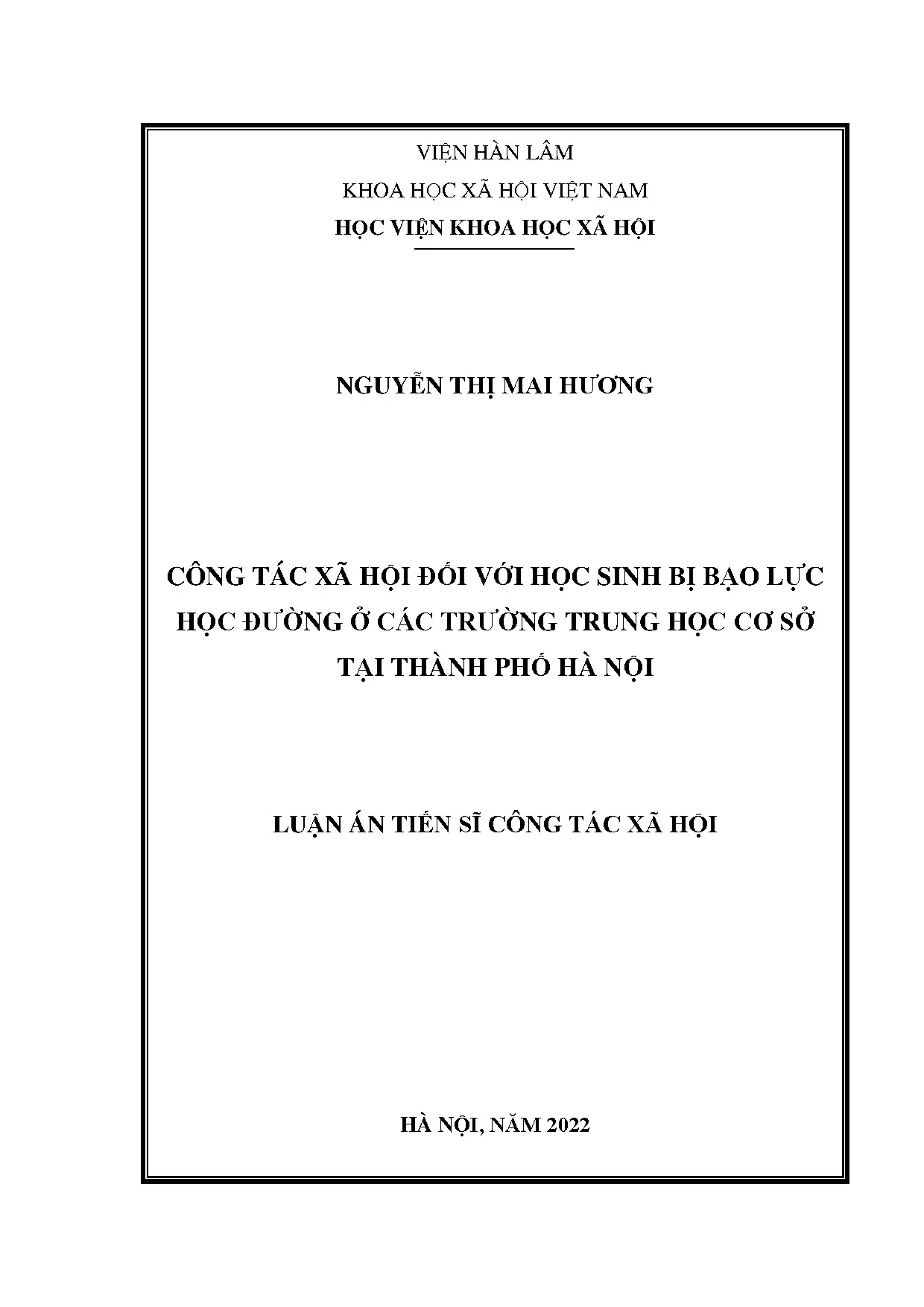 Luận án công tác xã hội đối với học sinh bị bạo lực học đườn