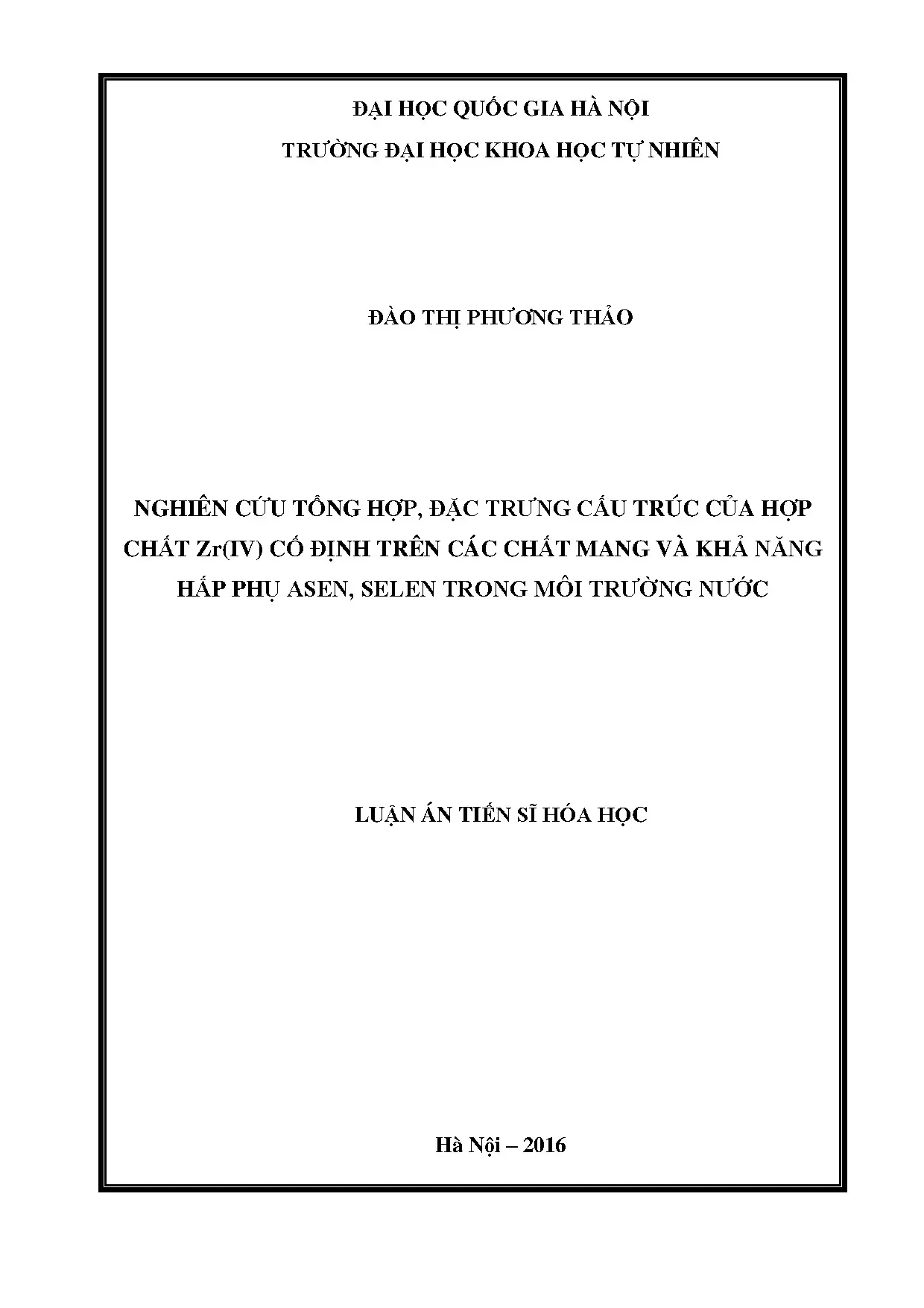 Nghiên cứu Zr(IV) hấp phụ Asen, Selen trong nước