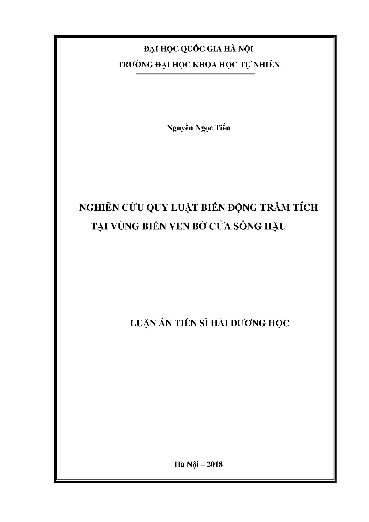 Luận án tiến sĩ hải dương học nghiên cứu trầm tích cửa sông Hậu