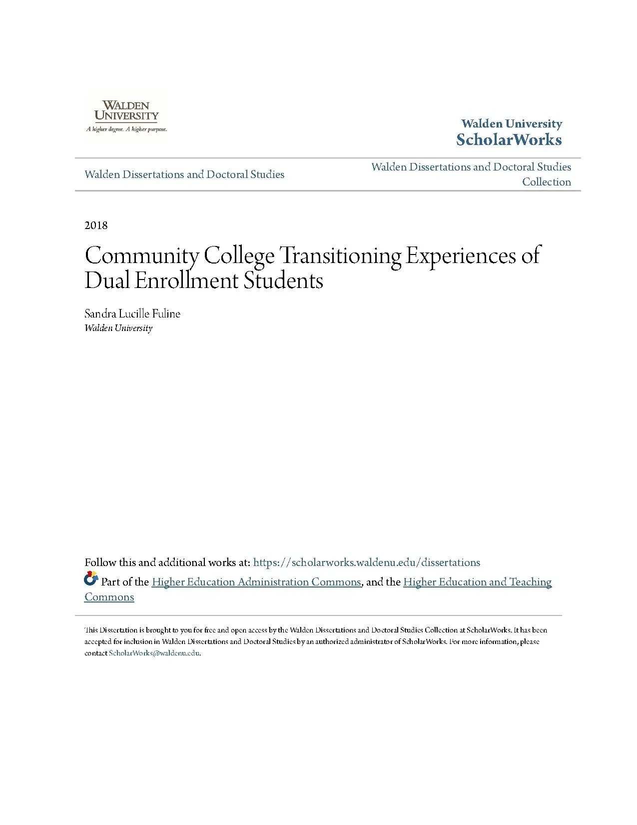 Community college transitioning experiences of dual enrollme